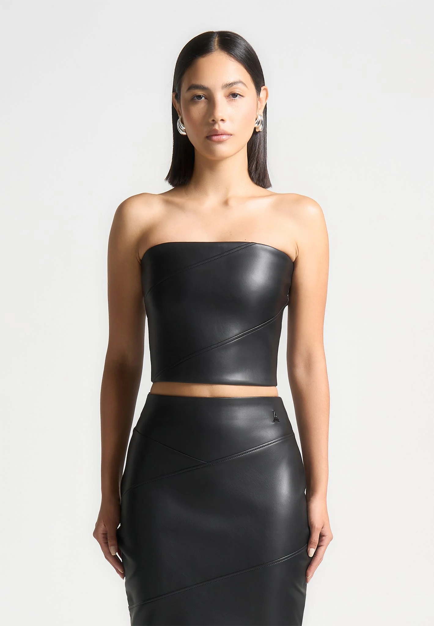 Evie - Bandeau Leather Corset Top - Black - Image 4