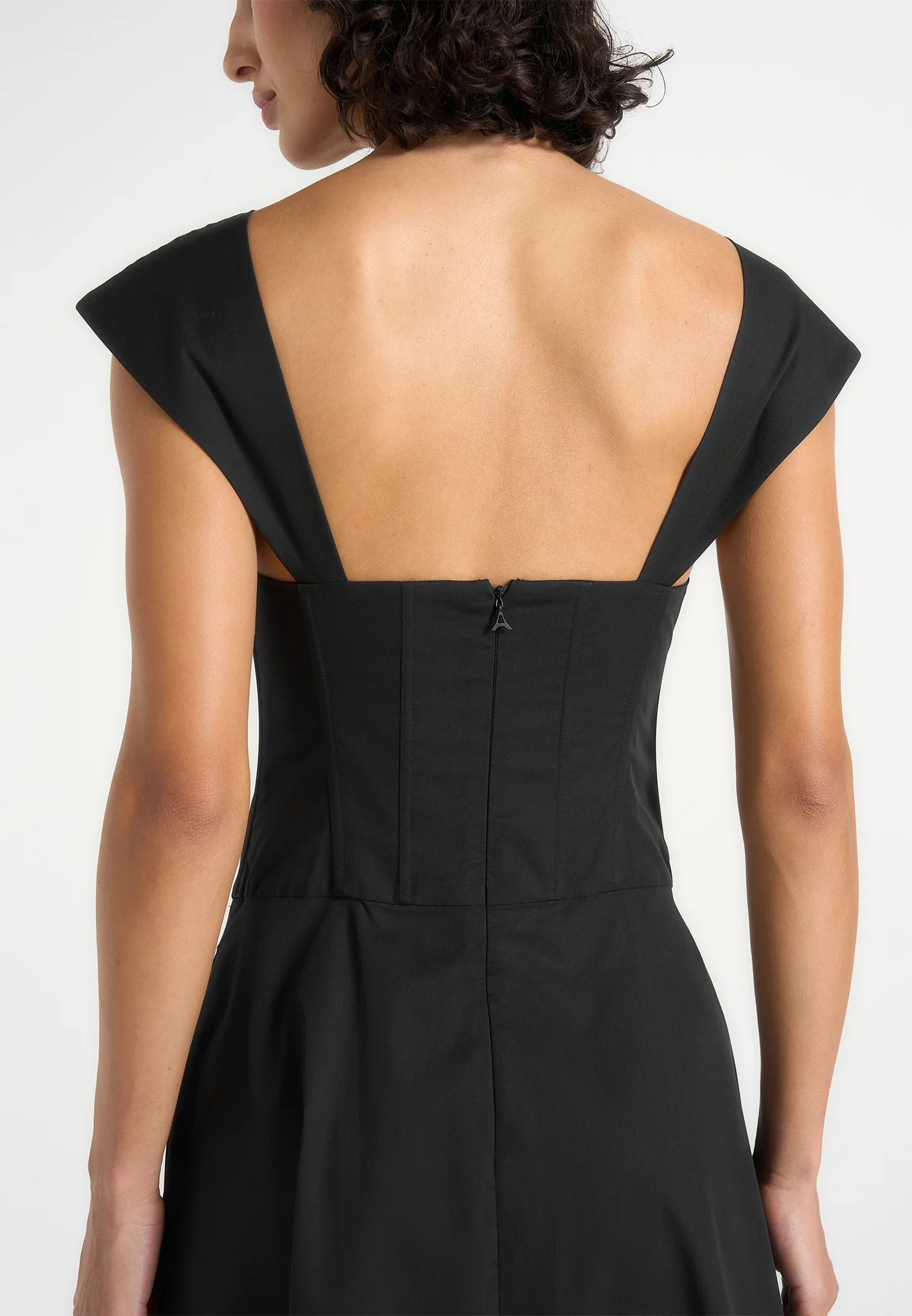 Faith - Cap Sleeve Corset Cotton Midi Dress - Black - Image 5