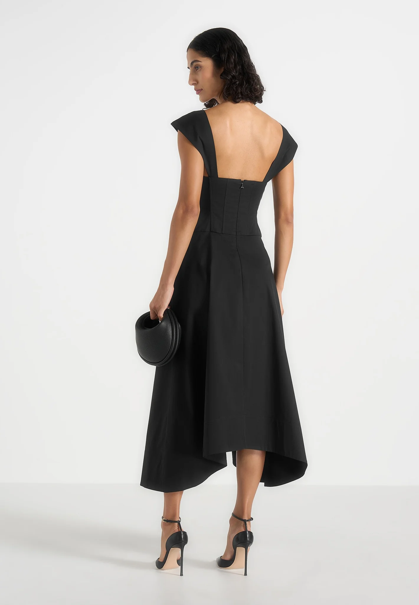 Faith - Cap Sleeve Corset Cotton Midi Dress - Black - Image 6