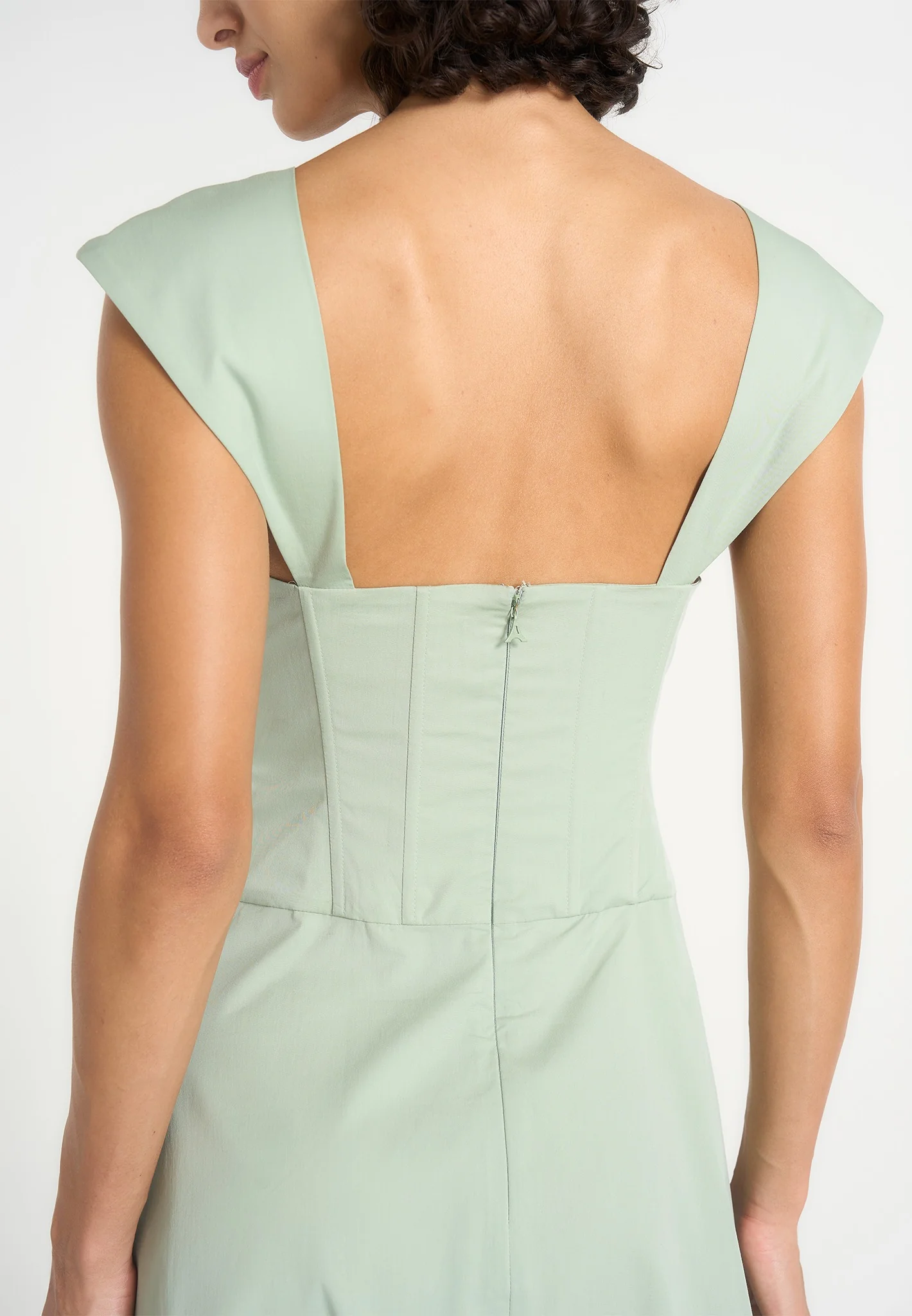 Faith - Cap Sleeve Corset Cotton Midi Dress - Sage - Image 4
