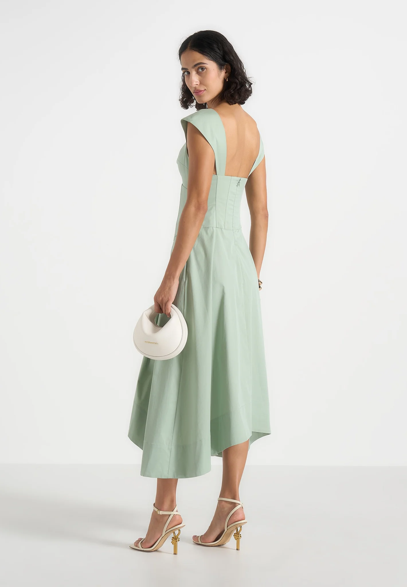 Faith - Cap Sleeve Corset Cotton Midi Dress - Sage - Image 5