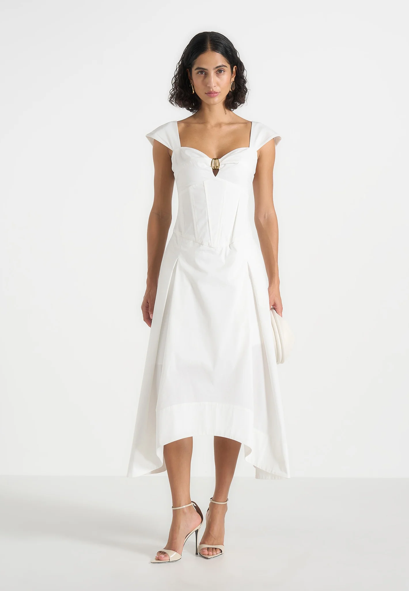 Faith - Cap Sleeve Corset Cotton Midi Dress - White