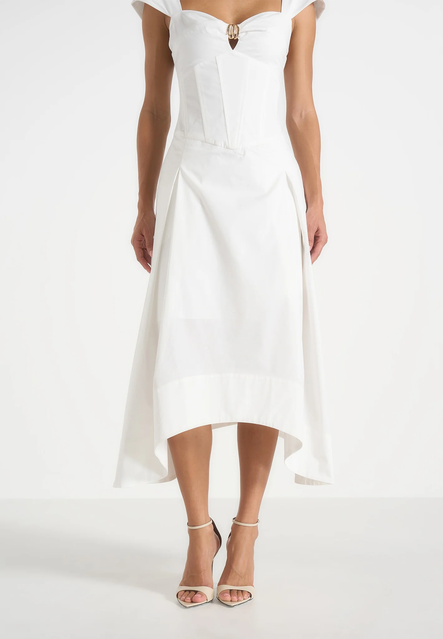 Faith - Cap Sleeve Corset Cotton Midi Dress - White - Image 2