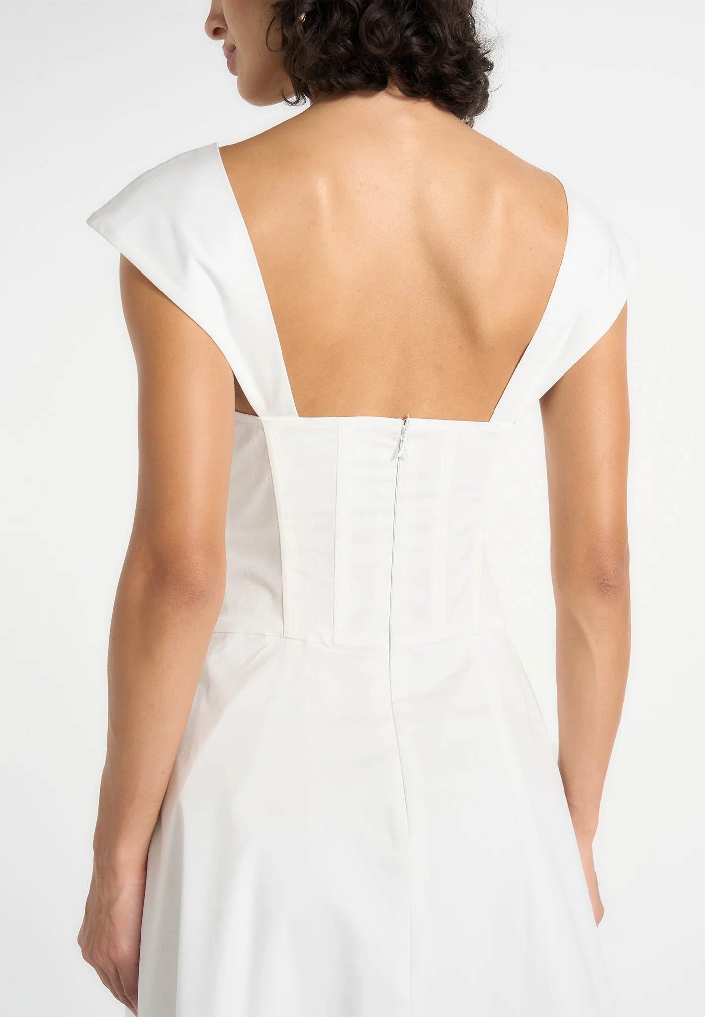 Faith - Cap Sleeve Corset Cotton Midi Dress - White - Image 4