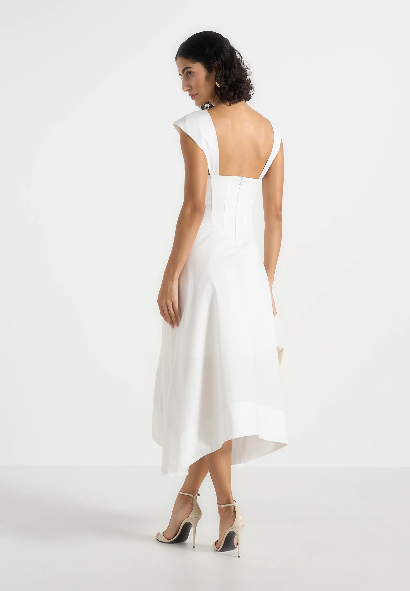 Faith - Cap Sleeve Corset Cotton Midi Dress - White - Image 5
