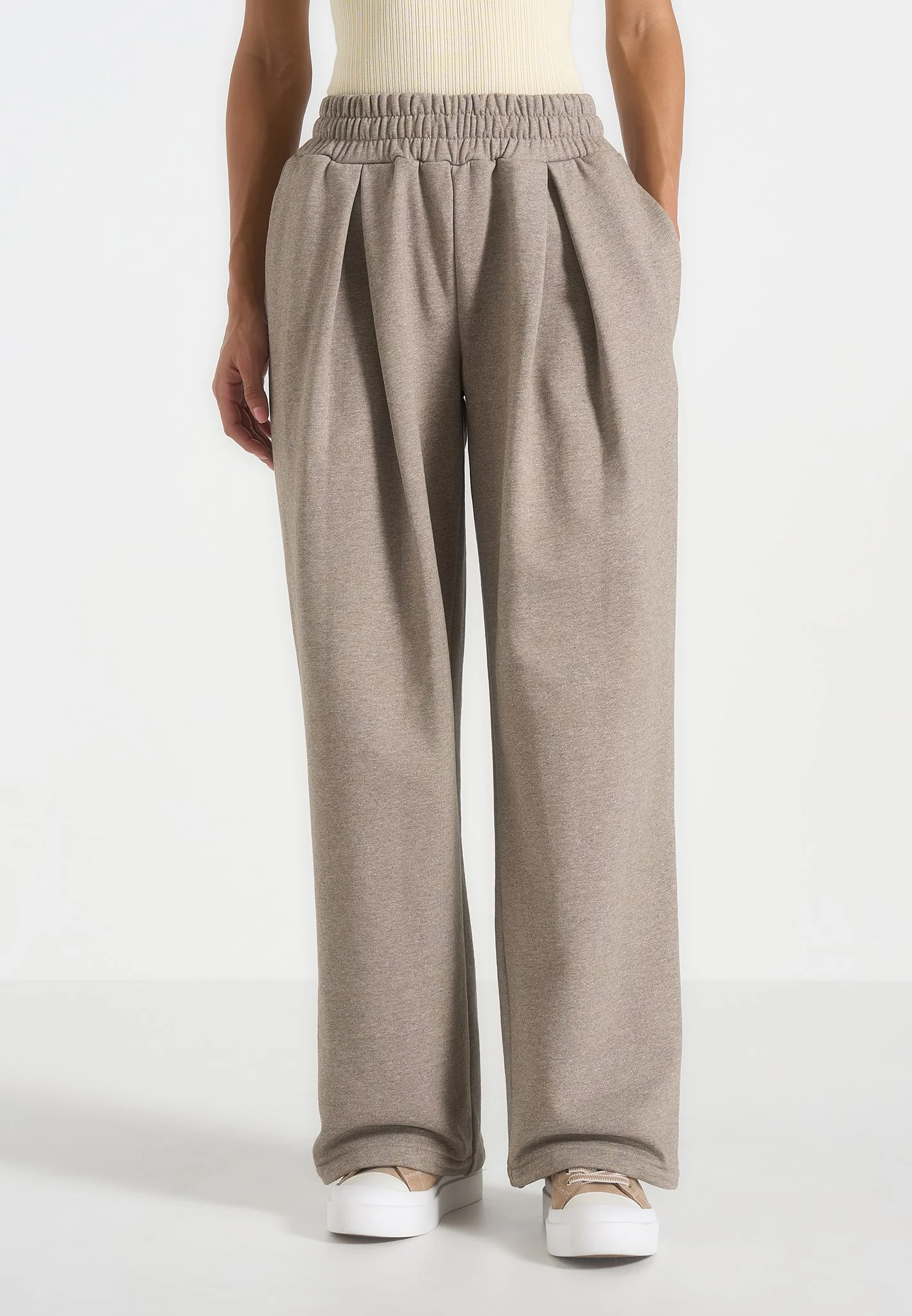 Fanny - Straight Leg Box Pleat Joggers - Taupe - Image 2