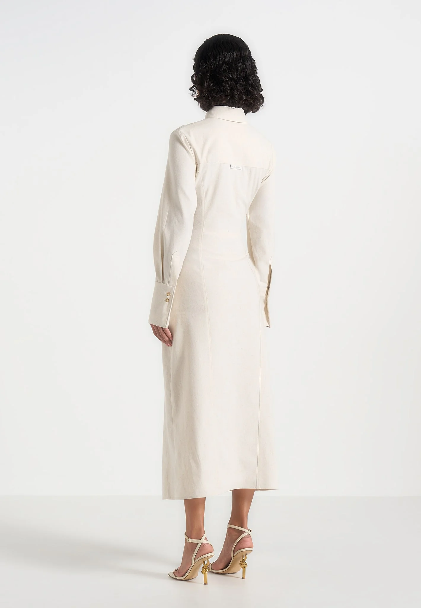 Fern - Linen Midi Shirt Dress With Tie Waist - Natural - Image 5