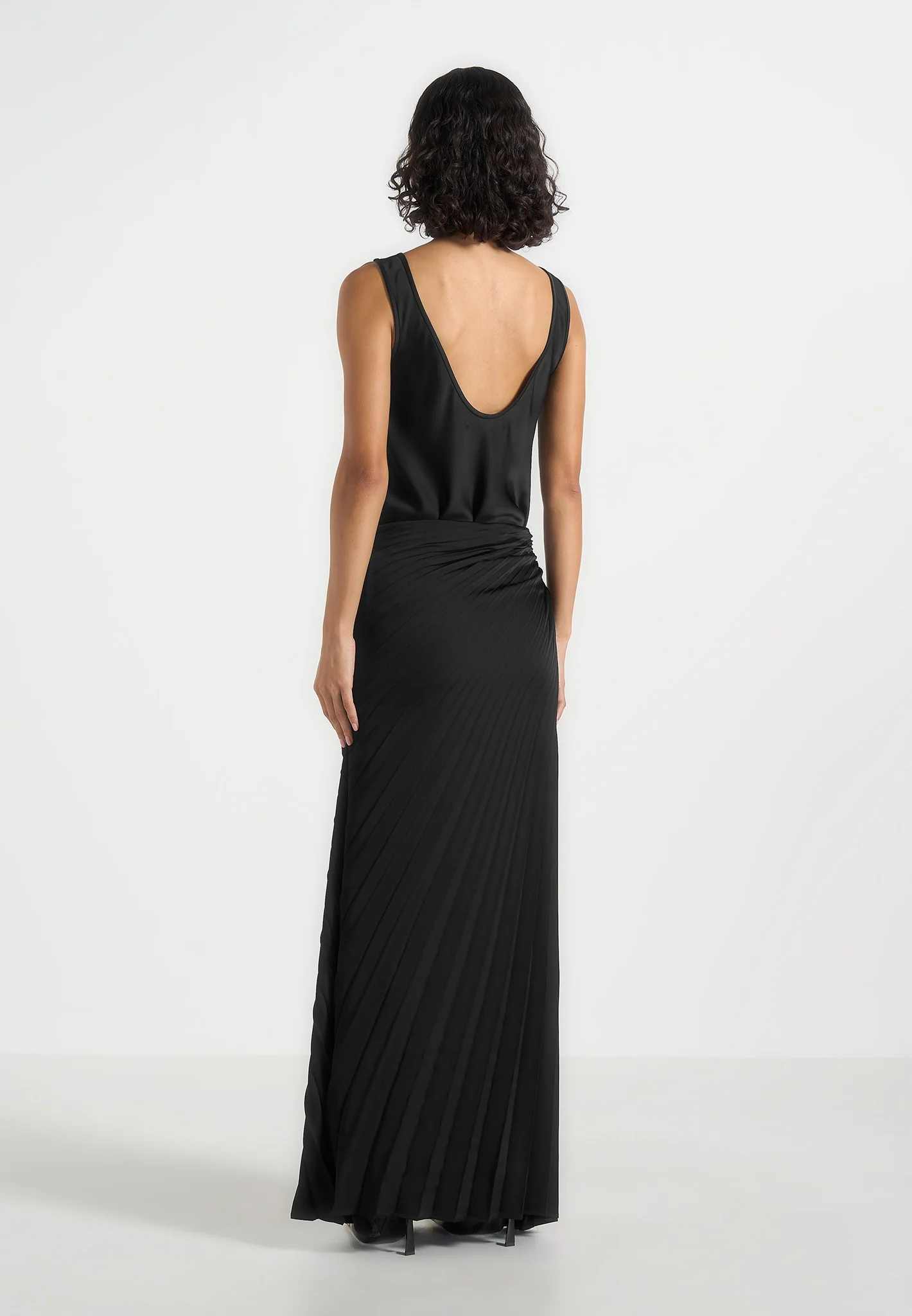 Fiona - Satin Fan Pleat Maxi Skirt - Black - Image 4