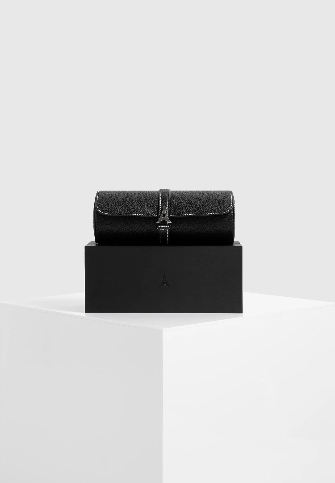 Fred - Pebbled Leather Contrast Stitch Watch Roll - Black - Image 6