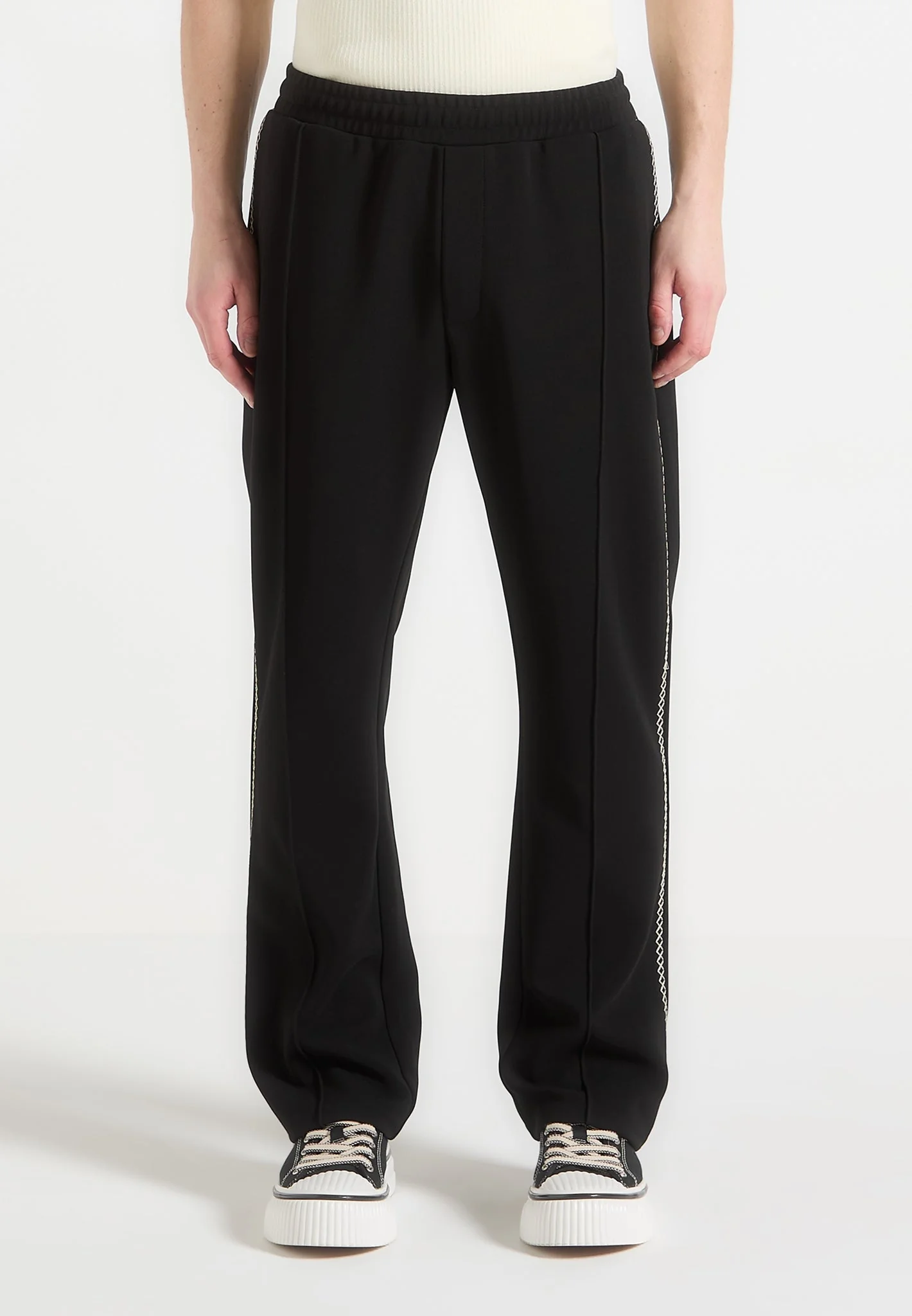 Gael - Contrast Whipstitch Relaxed Track Pants - Black - Image 4