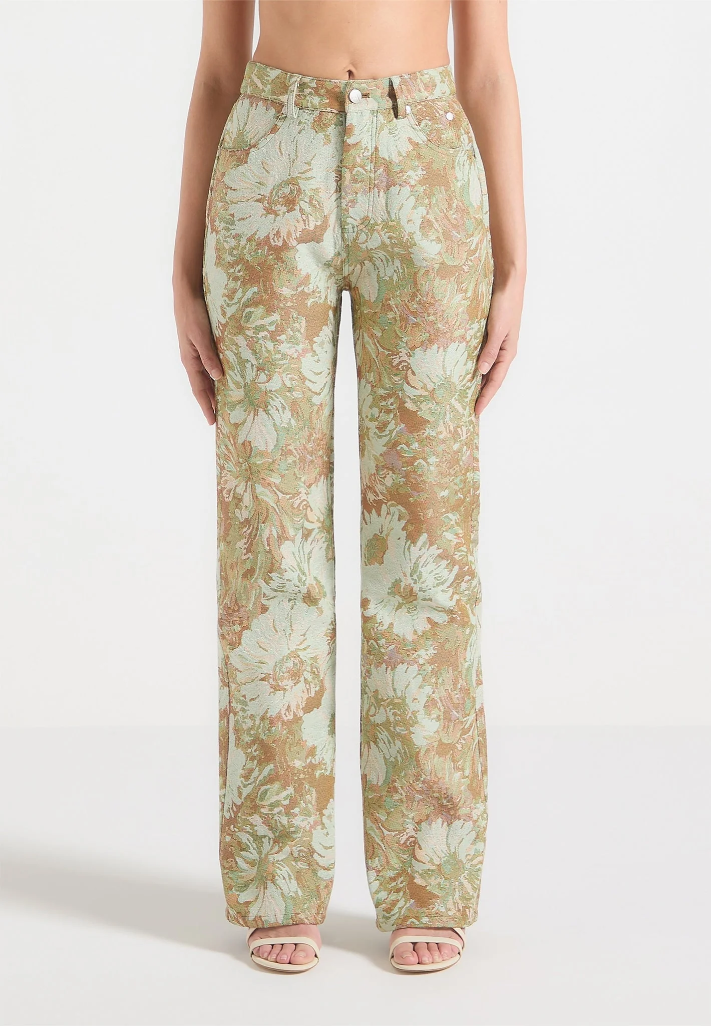 Gia - Jacquard High Rise Straight Leg Jeans - Sage - Image 4