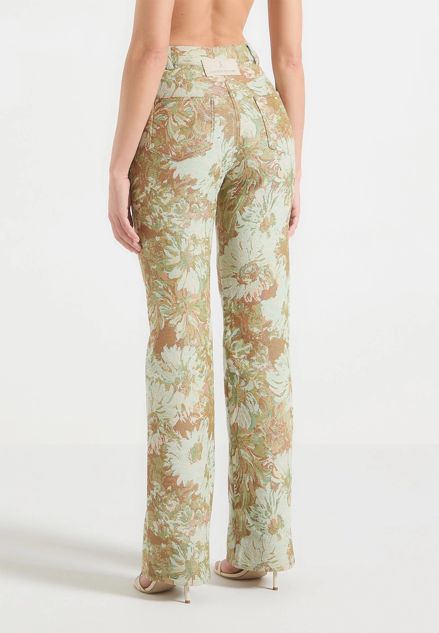 Gia - Jacquard High Rise Straight Leg Jeans - Sage - Image 5