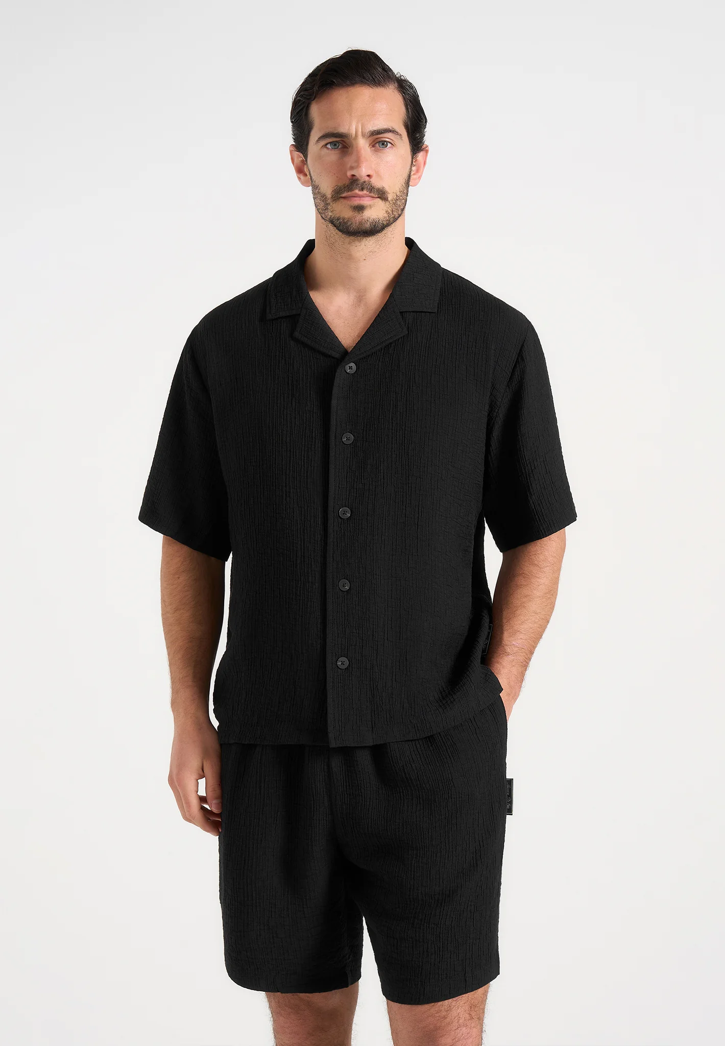 Harley - Unisex Textured Revere Shirt - Black - Image 2