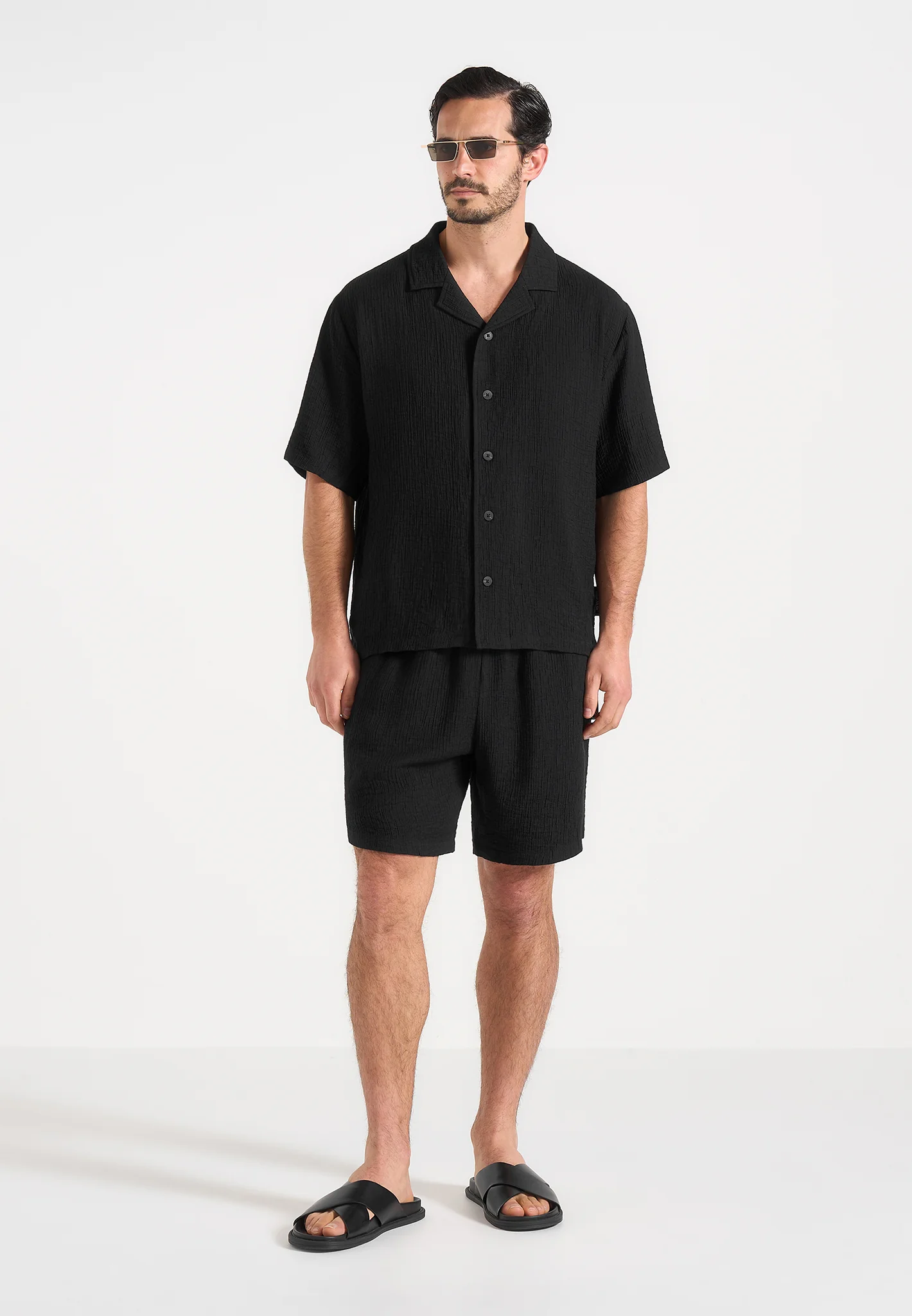 Harley - Unisex Textured Revere Shirt - Black - Image 4