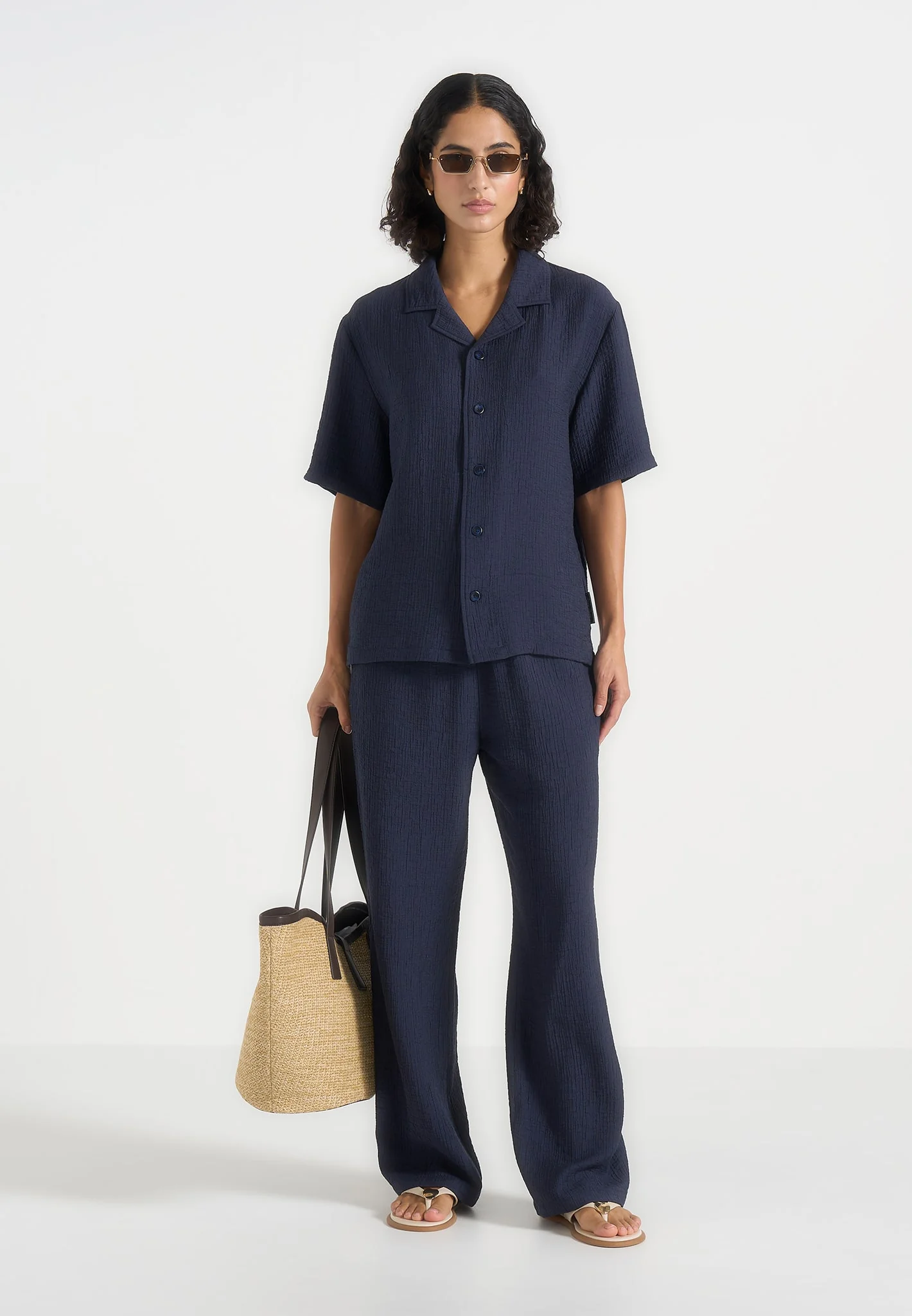Harley - Unisex Textured Revere Shirt - Navy - Image 3