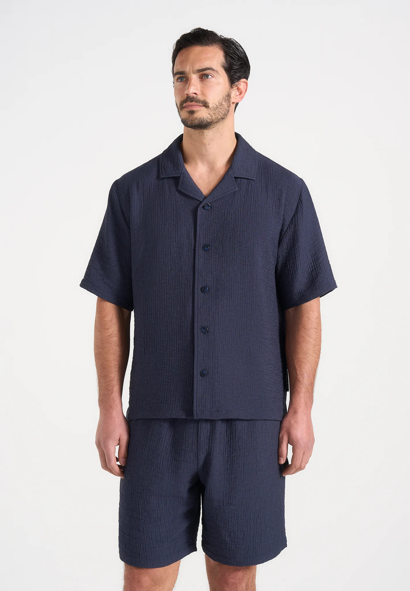 Harley - Unisex Textured Revere Shirt - Navy - Image 4