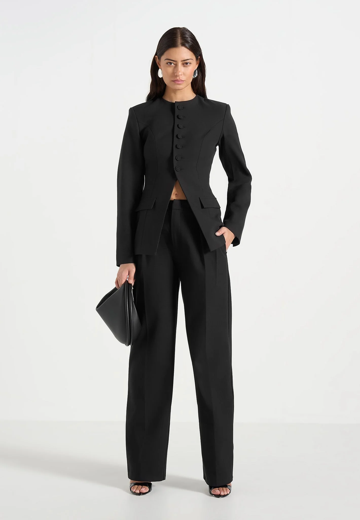 Harper - Tailored Cinch Blazer With Detachable Collar - Black - Image 5
