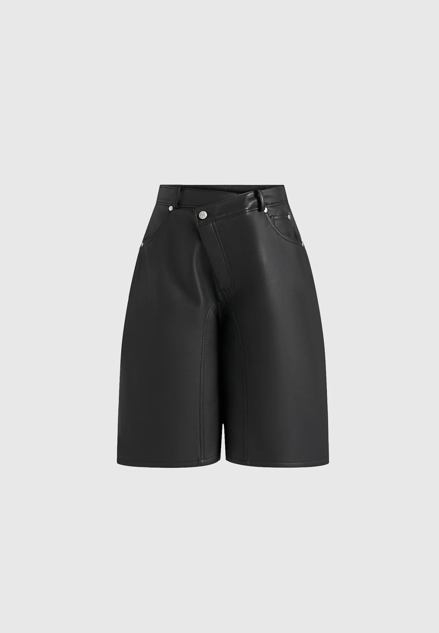 Hazel - Leather Wrapover Bermuda Shorts - Black - Image 5
