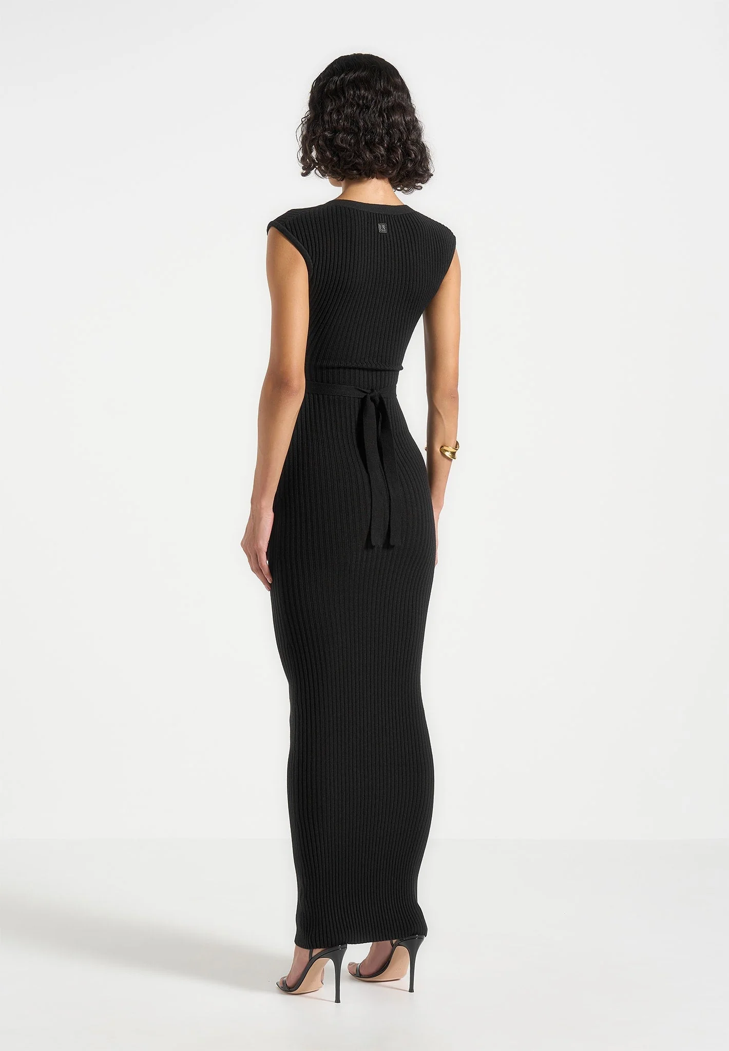 Helene - Knitted Maxi Dress with Belt - Black - Image 4