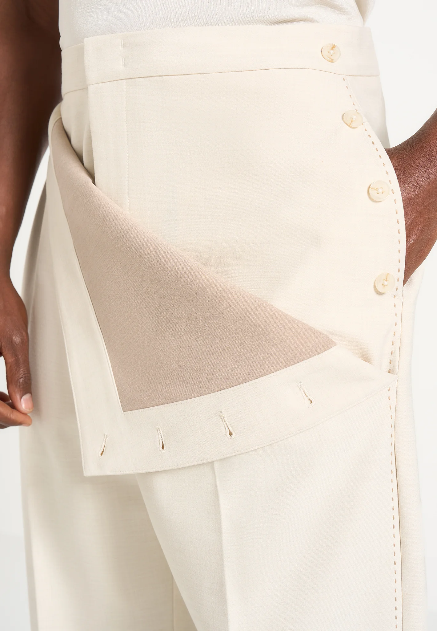 Henri - Foldover Trousers - Cream - Image 6