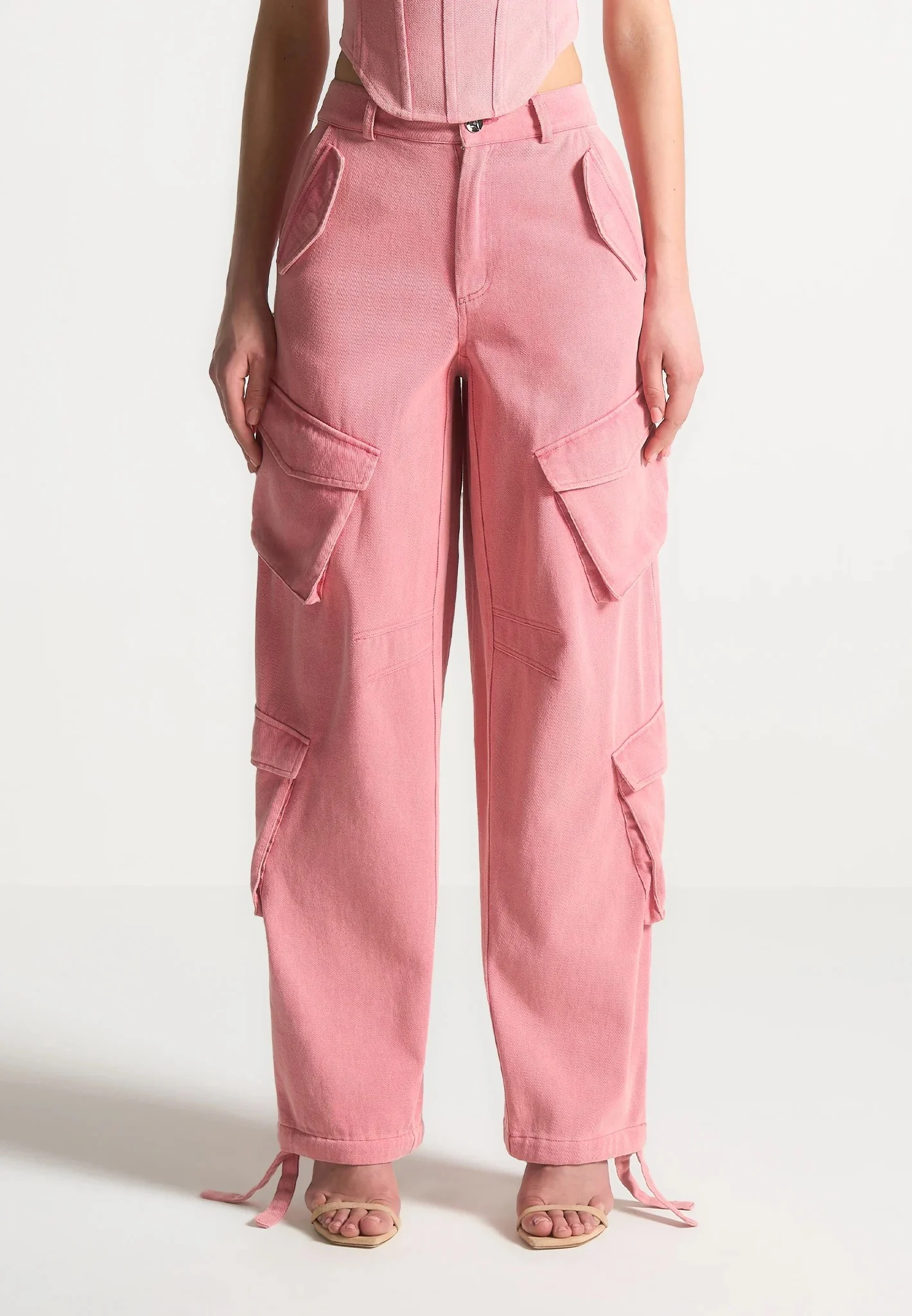 Anne - High Waisted Cargo Pants - Washed Pink - Image 2