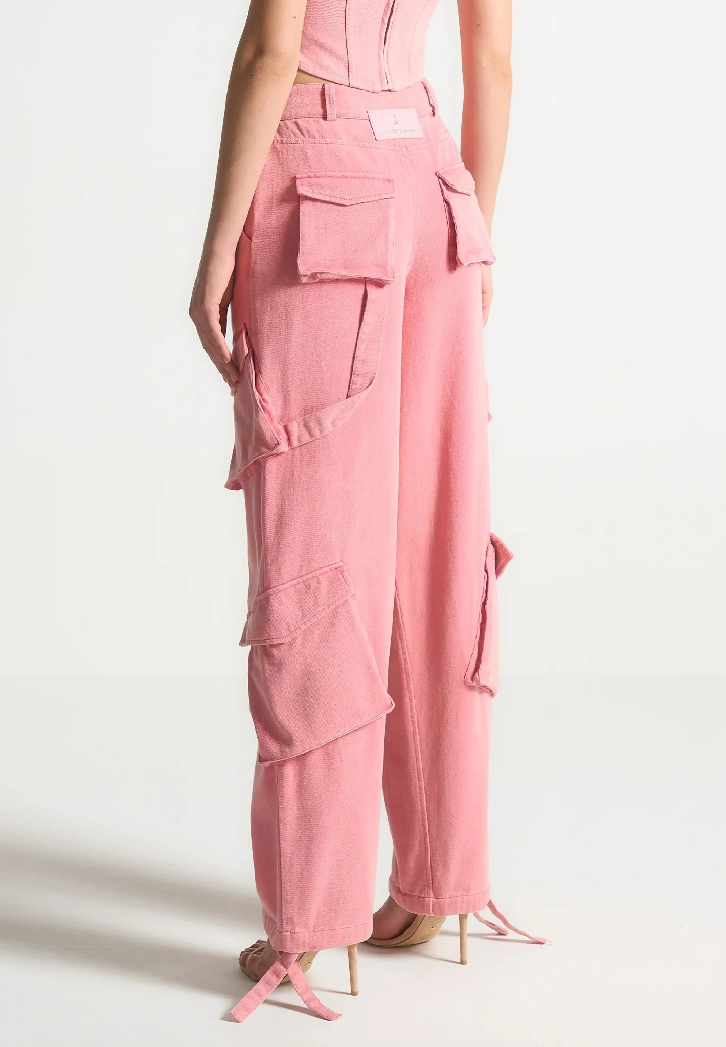 Anne - High Waisted Cargo Pants - Washed Pink - Image 3