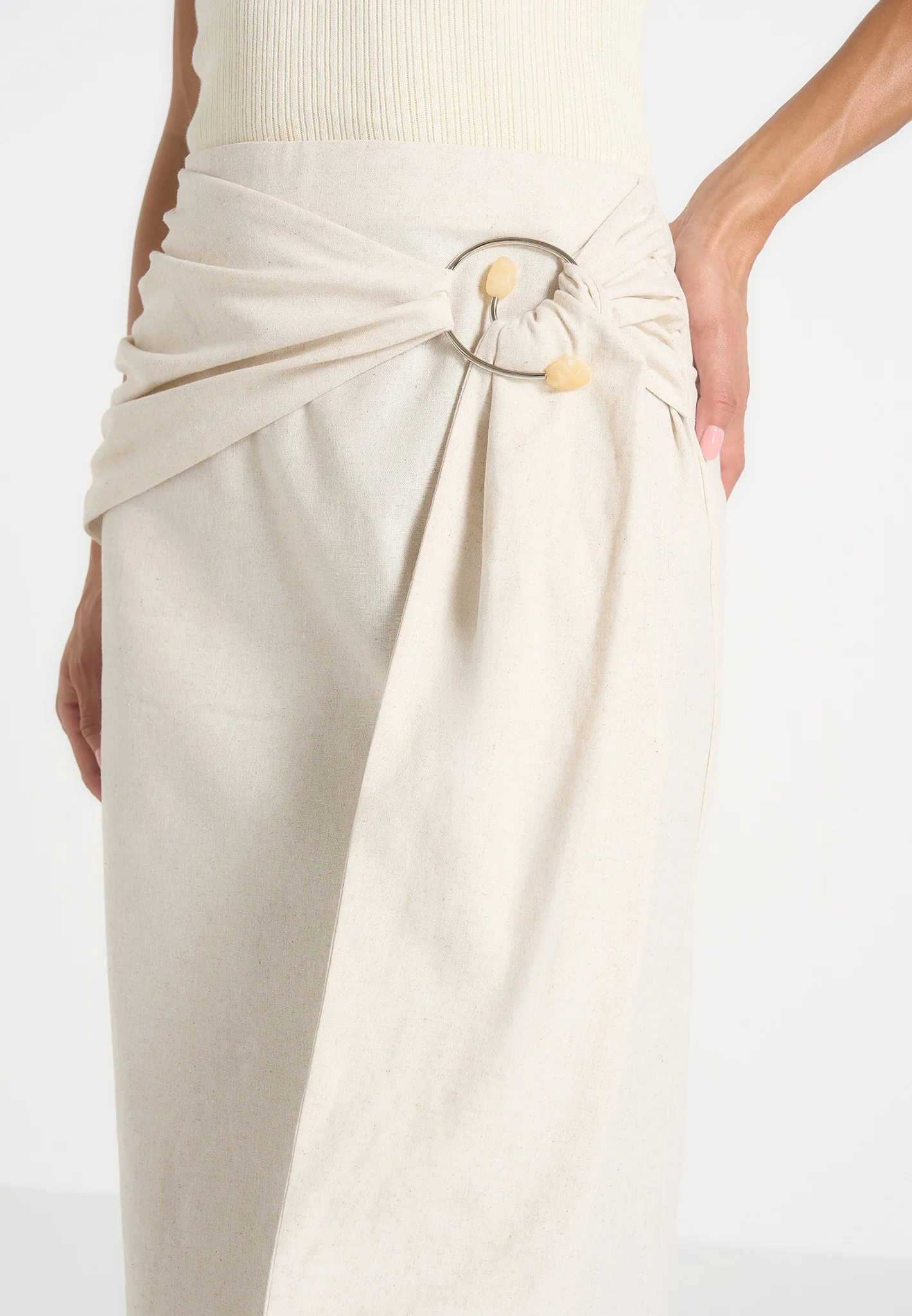 Holly - Linen Asymmetric Wrap Tie Maxi Skirt - Natural - Image 3