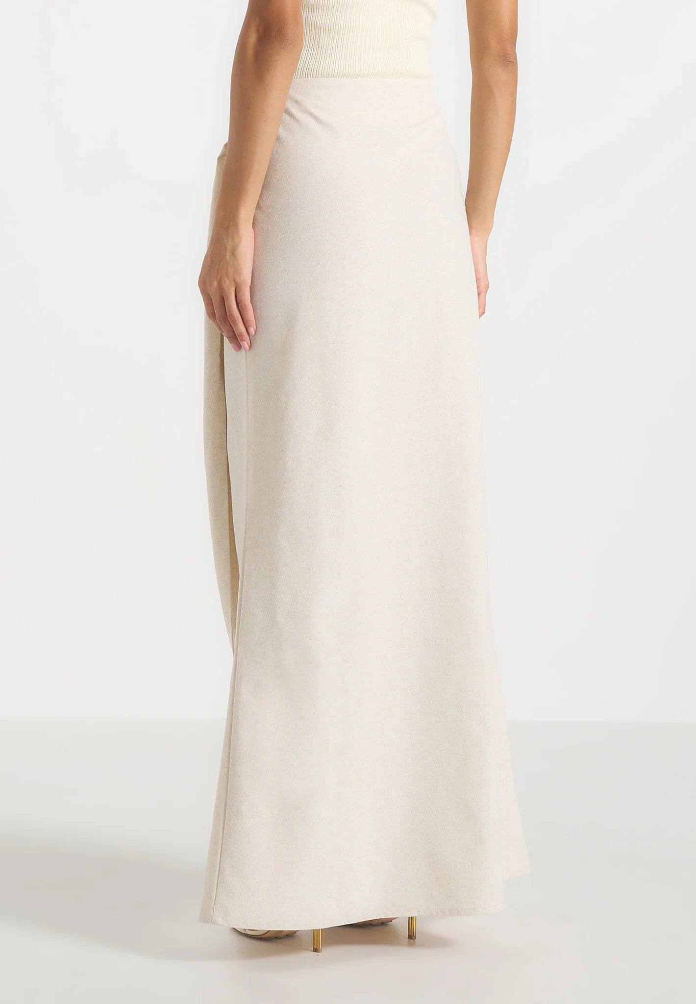 Holly - Linen Asymmetric Wrap Tie Maxi Skirt - Natural - Image 4