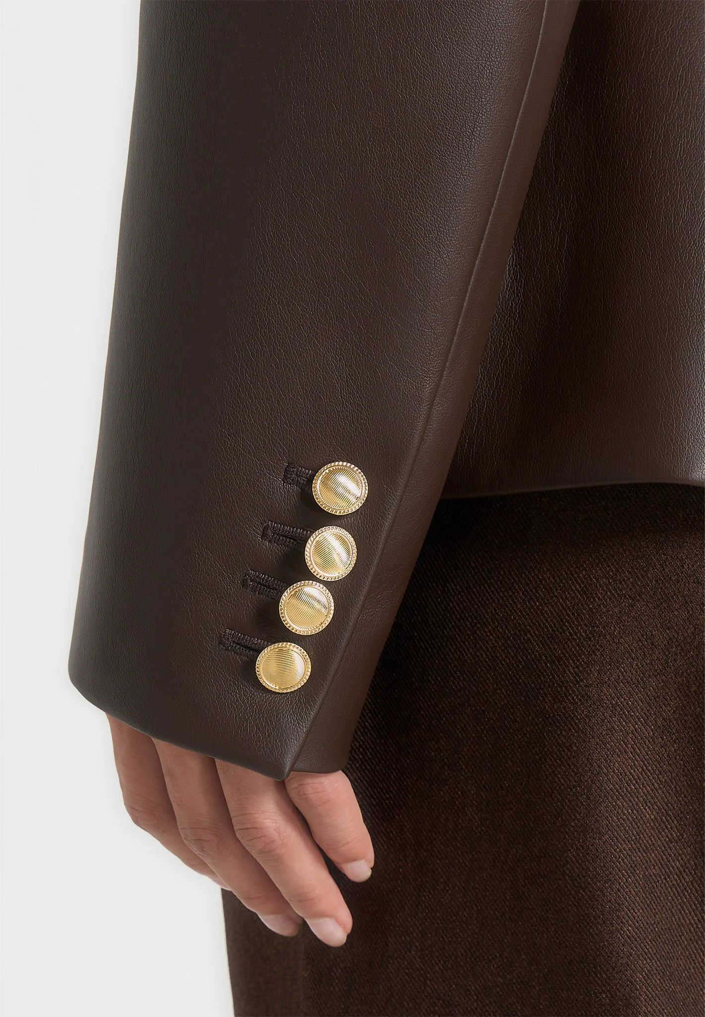 Ina - Leather Cinched Waist Kimono Blazer - Brown - Image 5