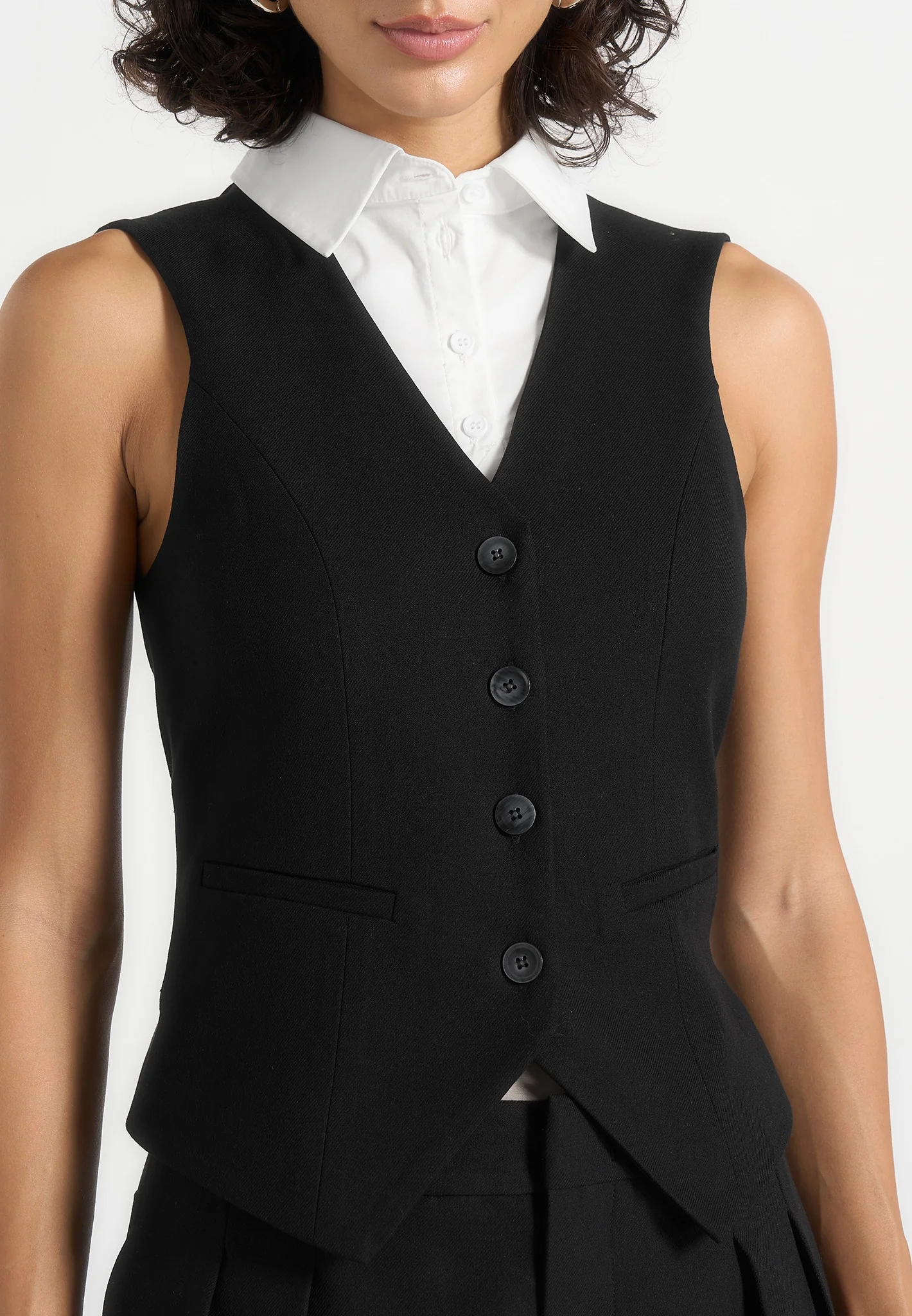 Irene - Collar Detail Cinched Waistcoat - Black/White - Image 4
