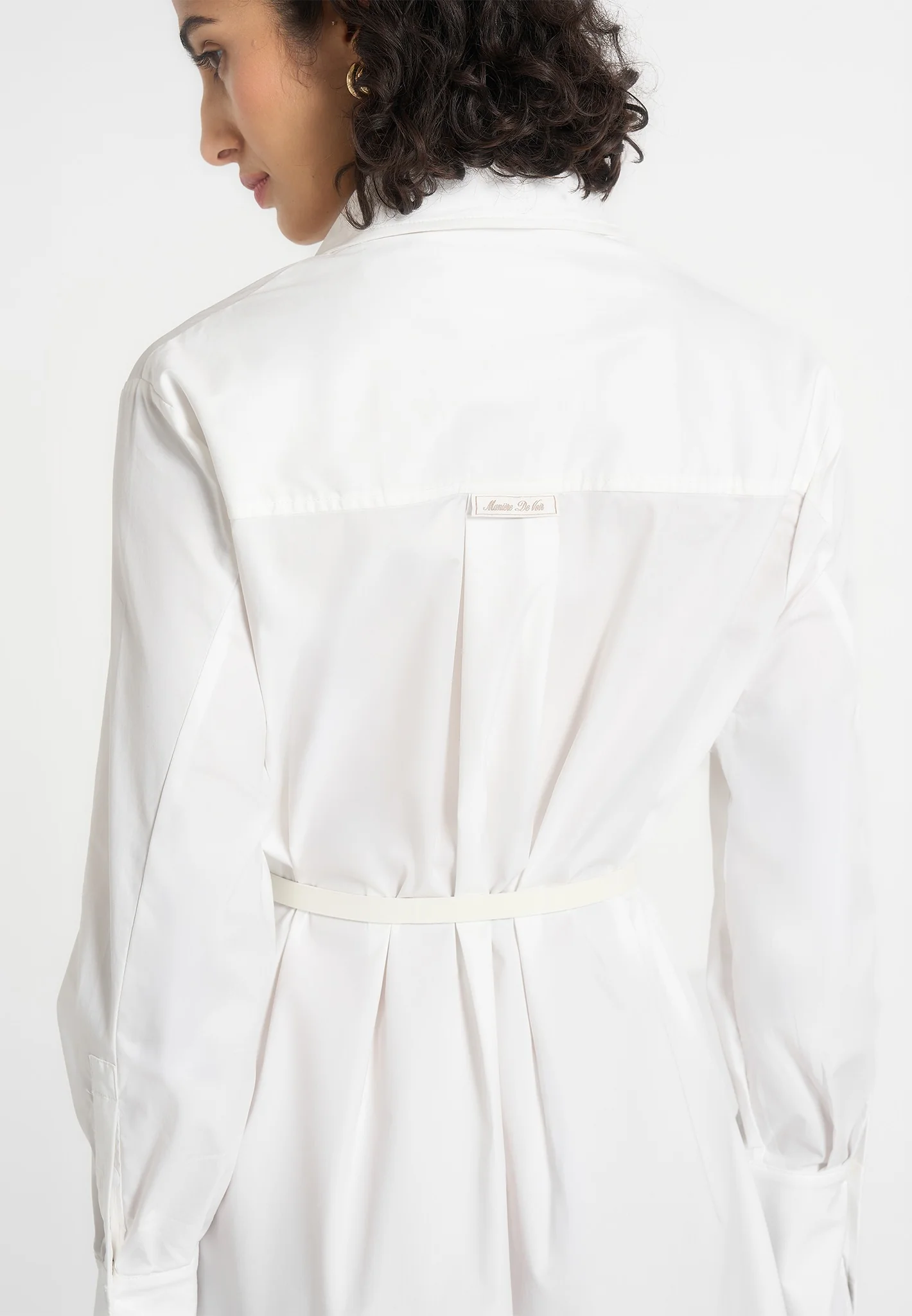 Isa - Belted Cotton Midi Shirt Dress - White - Image 4