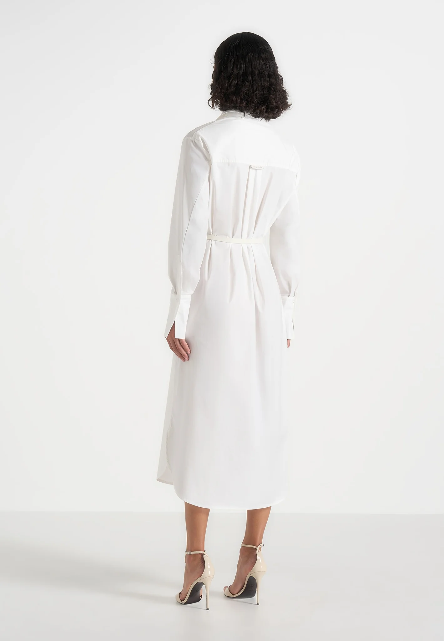 Isa - Belted Cotton Midi Shirt Dress - White - Image 5