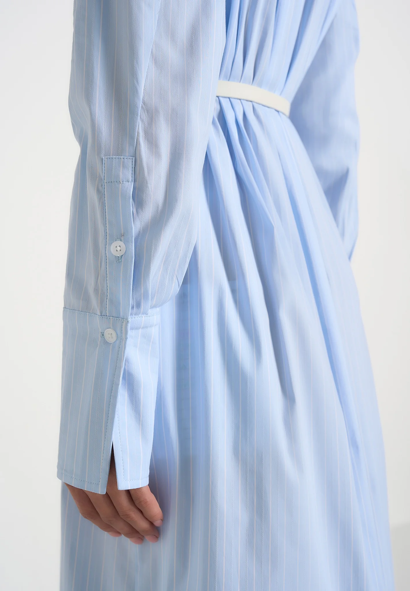 Isa - Belted Pinstripe Cotton Midi Shirt Dress - Pale Blue - Image 4