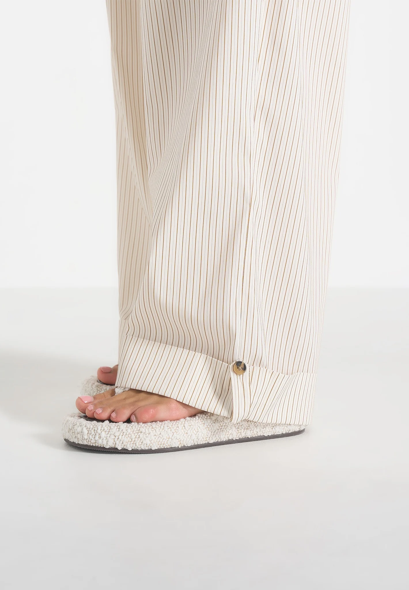 Ivanna - Elasticated Wide Leg Striped Cotton Trousers - Cream - Image 3