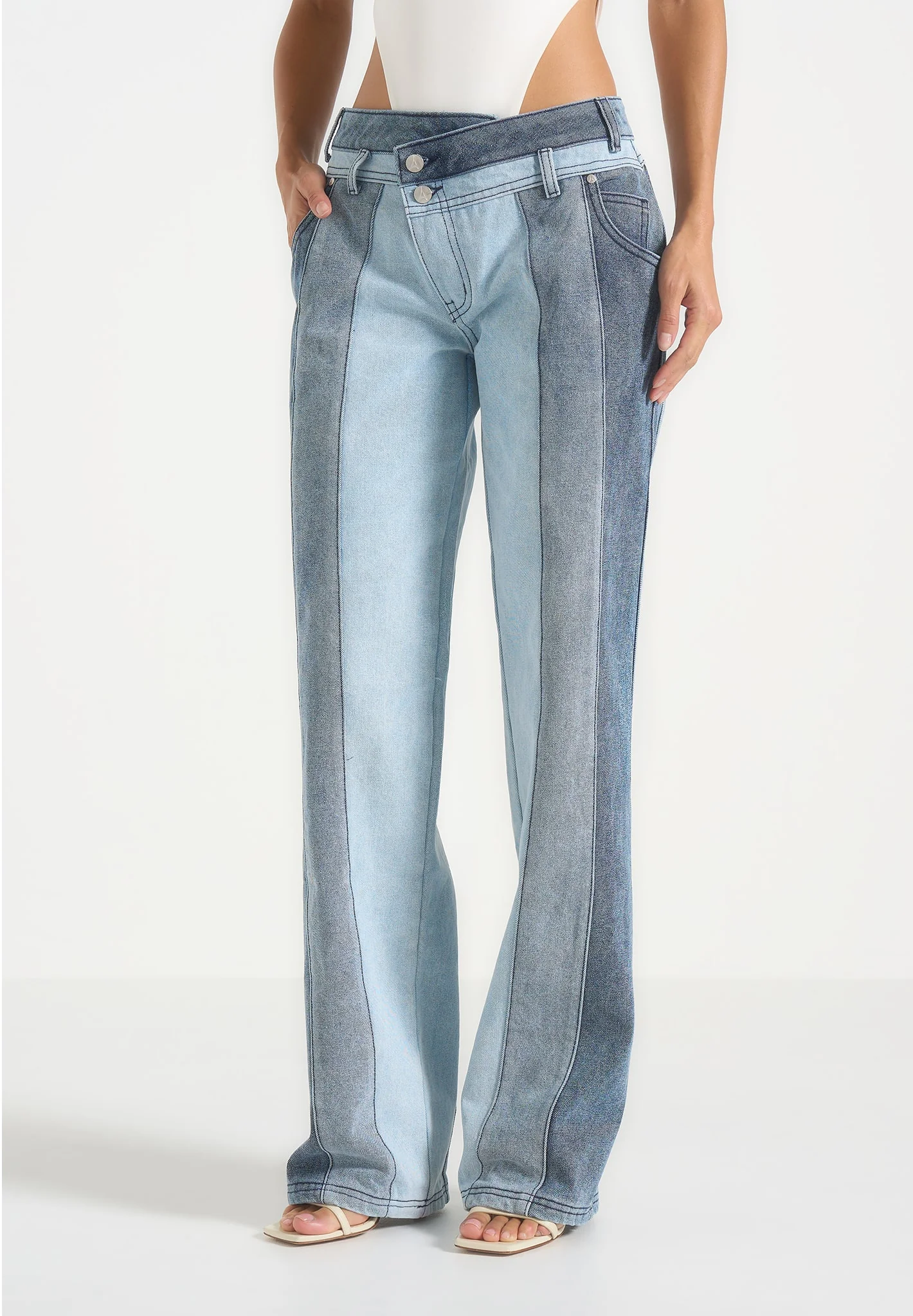 Jacinda - Colour Block Denim Jeans - Mid Blue - Image 2