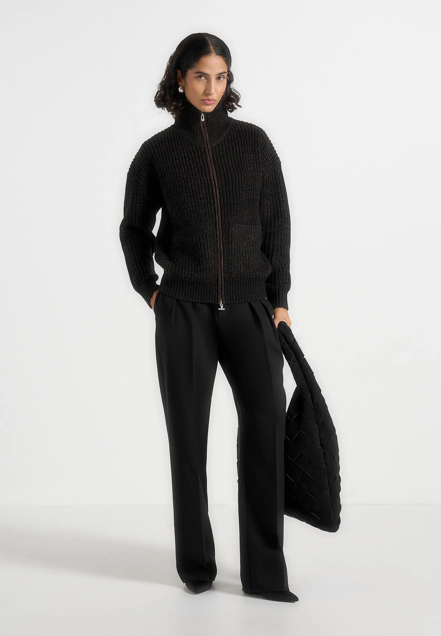 Jamie - Unisex Speckled Zip Through Jacket - Black - Image 3