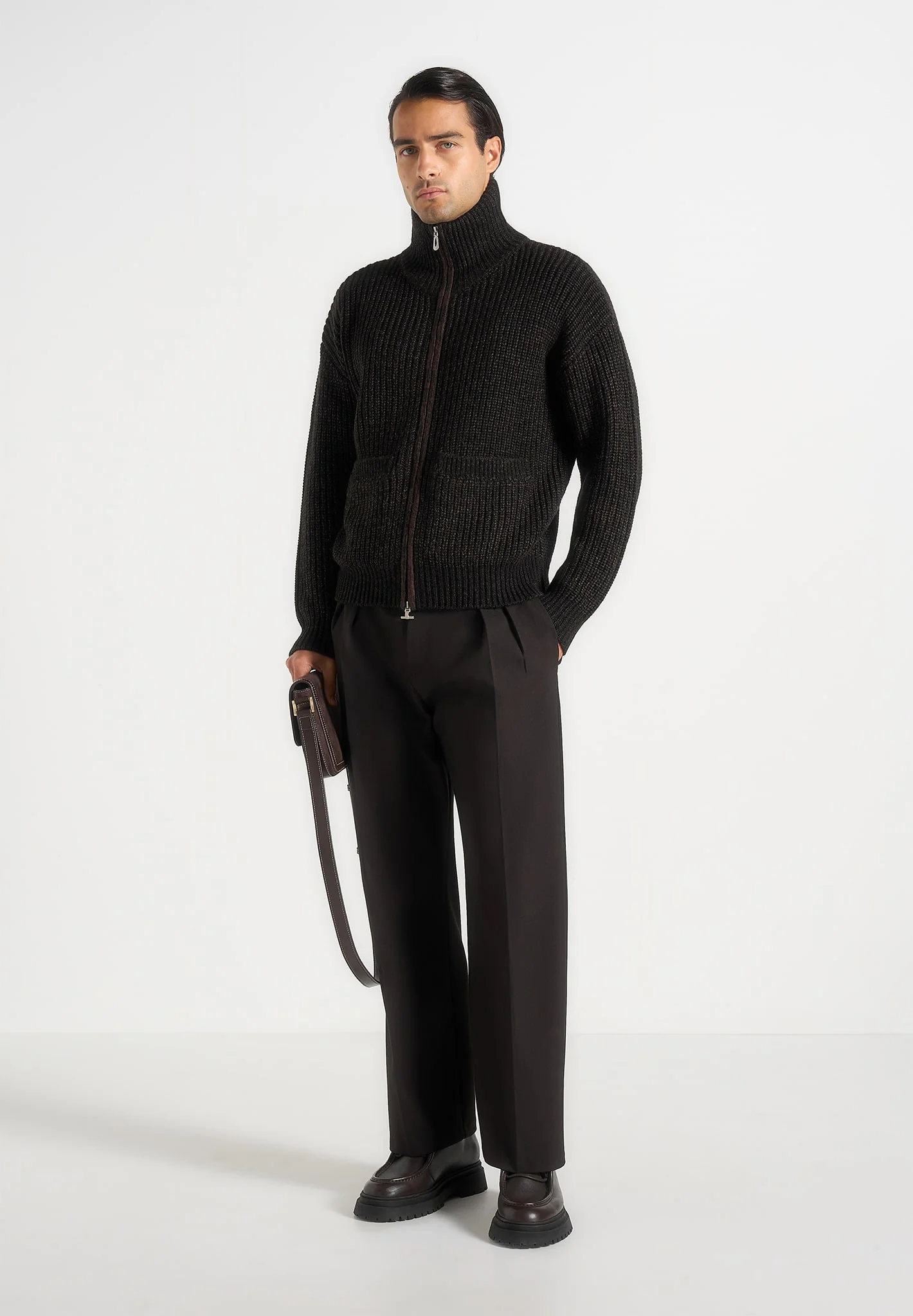 Jamie - Unisex Speckled Zip Through Jacket - Black - Image 4