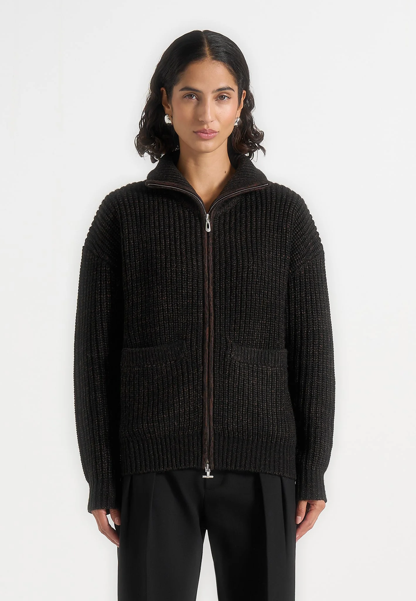 Jamie - Unisex Speckled Zip Through Jacket - Black - Image 5