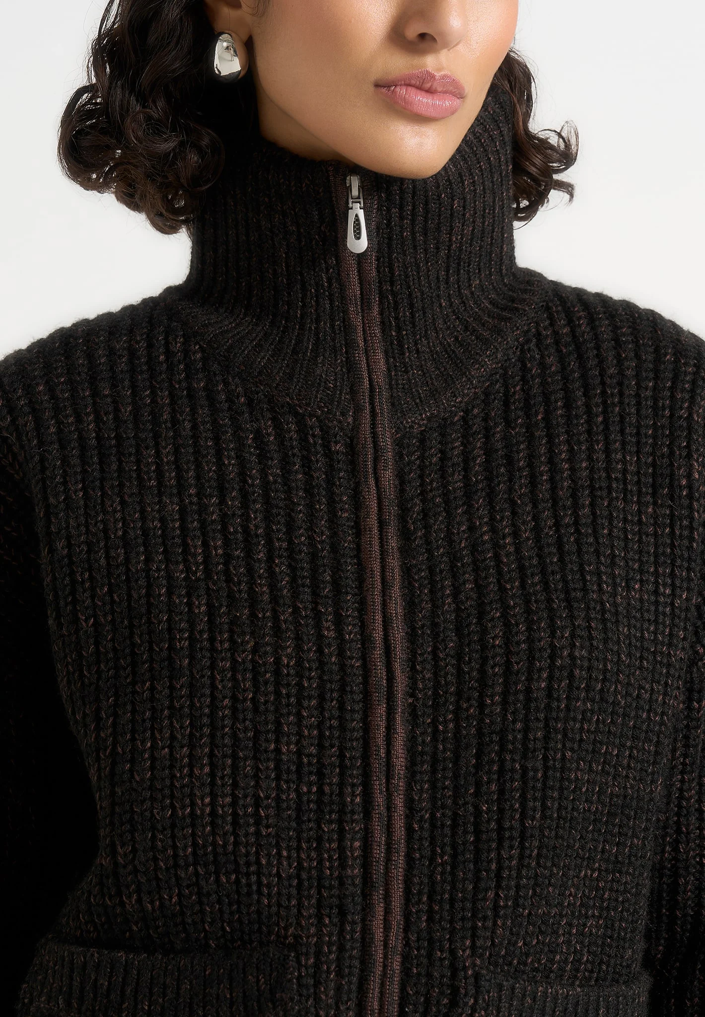 Jamie - Unisex Speckled Zip Through Jacket - Black - Image 8