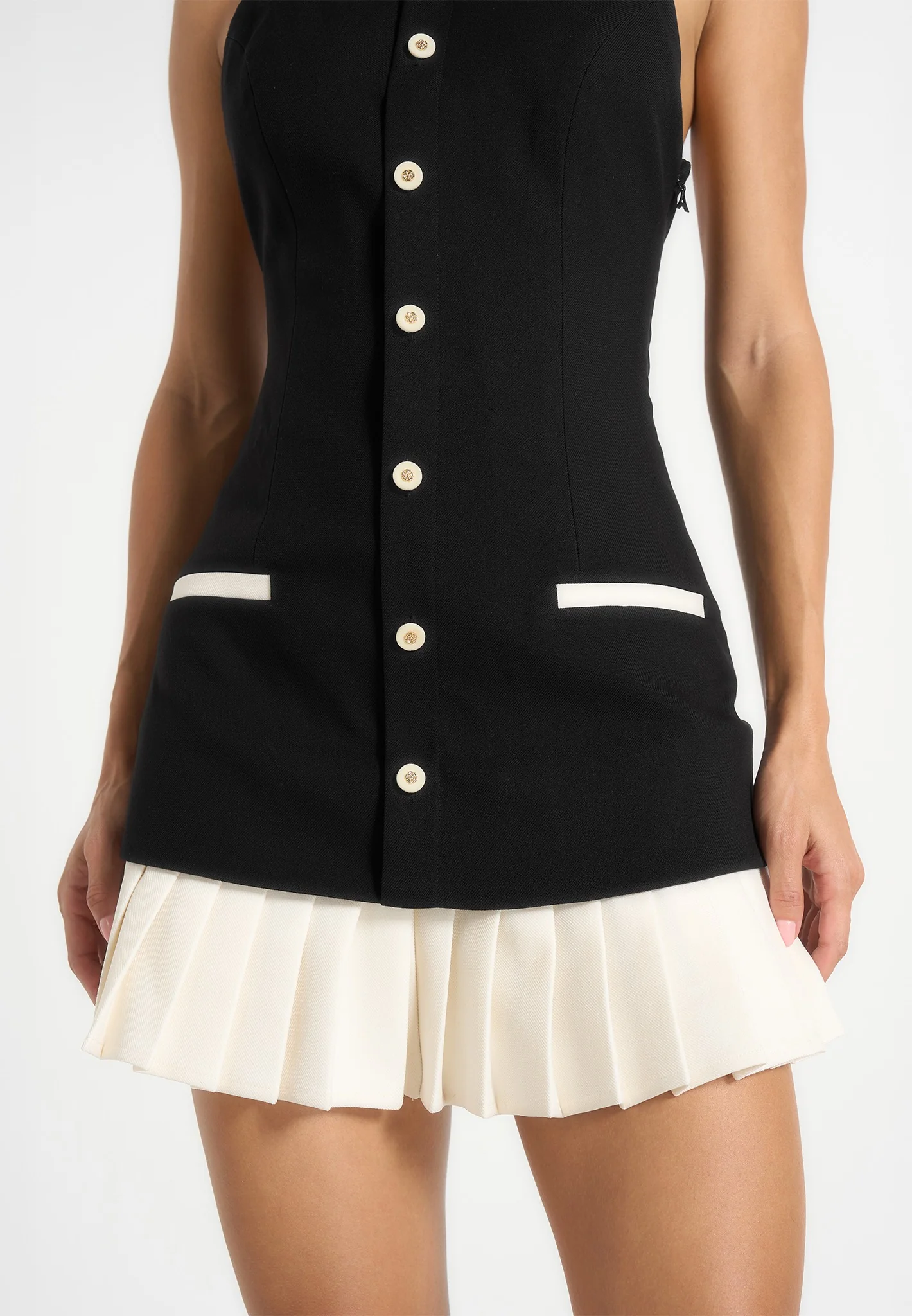 Jasmine - Halterneck Pleated Mini Dress - Black - Image 4