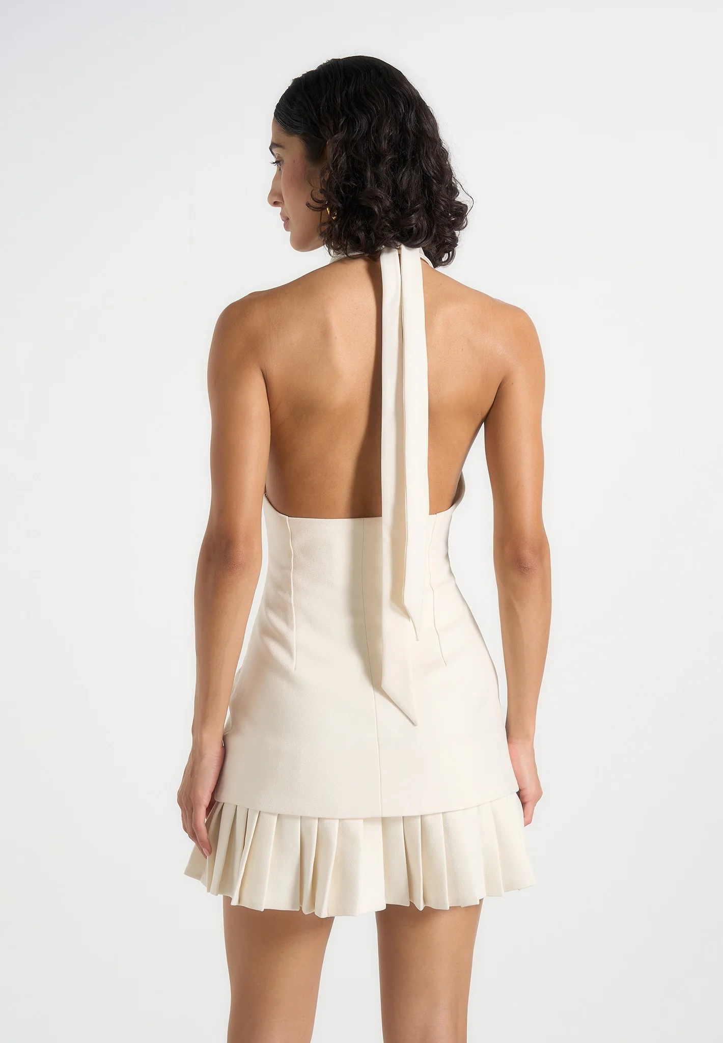 Jasmine - Halterneck Pleated Mini Dress - Cream - Image 5