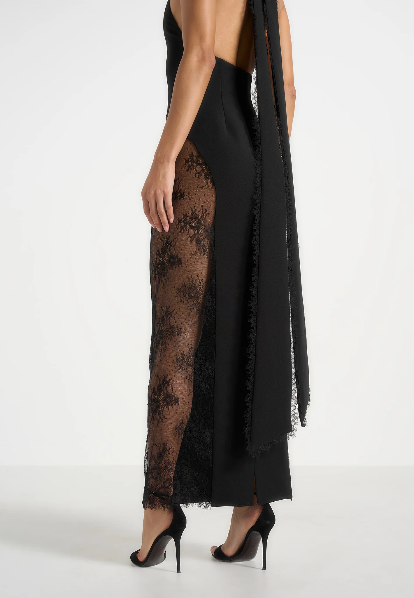 Jessica - Contour Lace Halter Drape Neck Maxi Dress - Black - Image 6