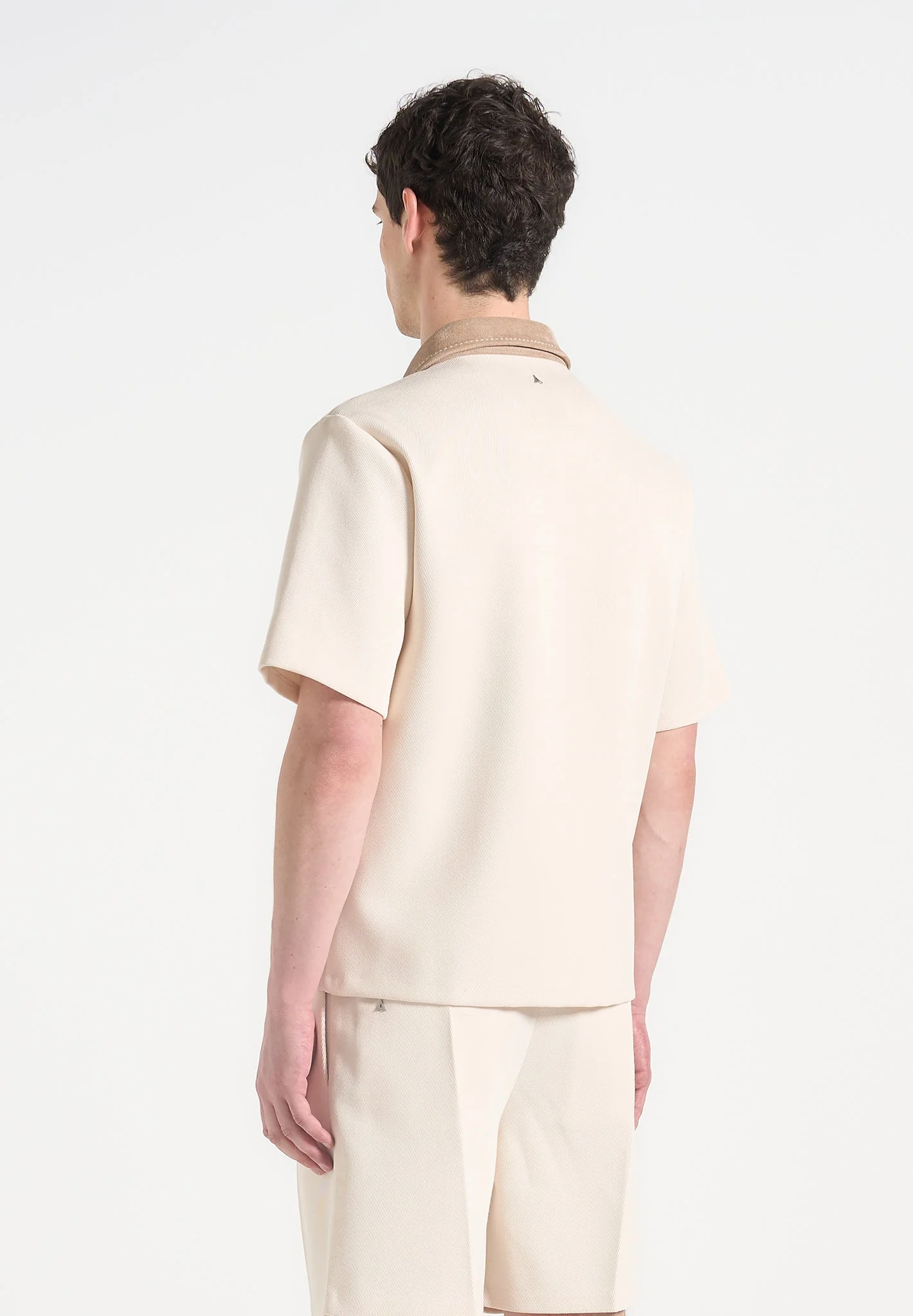 Joel - Twill Shirt with Suede Revere Collar  - Cream - Image 5