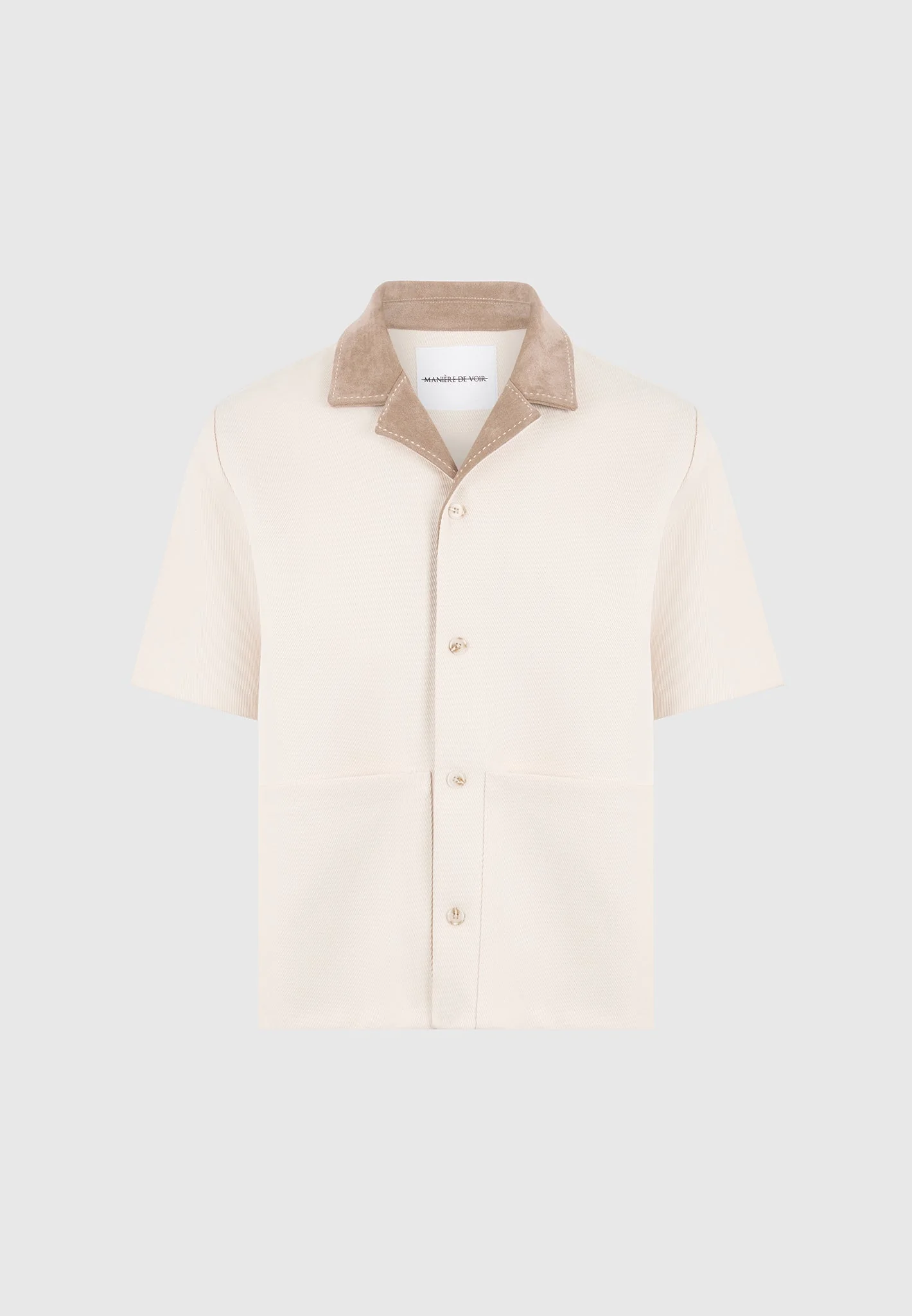Joel - Twill Shirt with Suede Revere Collar  - Cream - Image 6