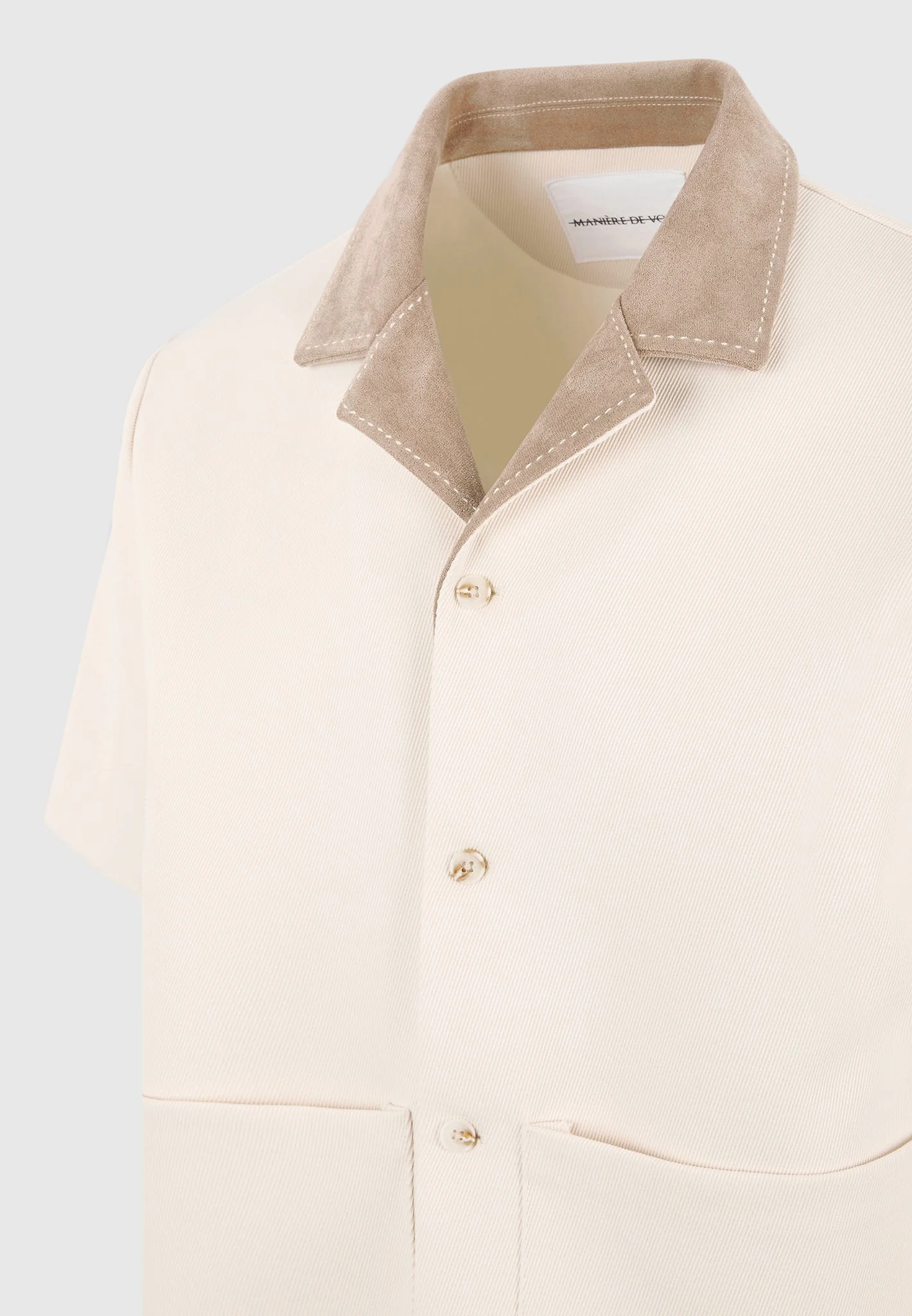 Joel - Twill Shirt with Suede Revere Collar  - Cream - Image 7