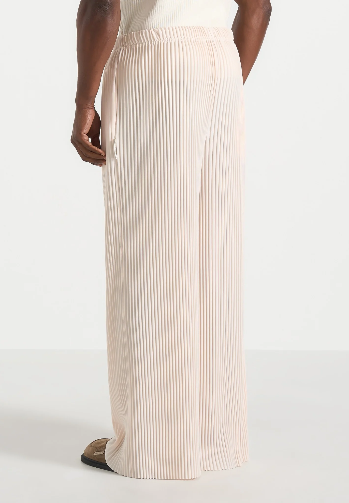 Jonas - Pleated Wide Leg Trousers - Cream - Image 4