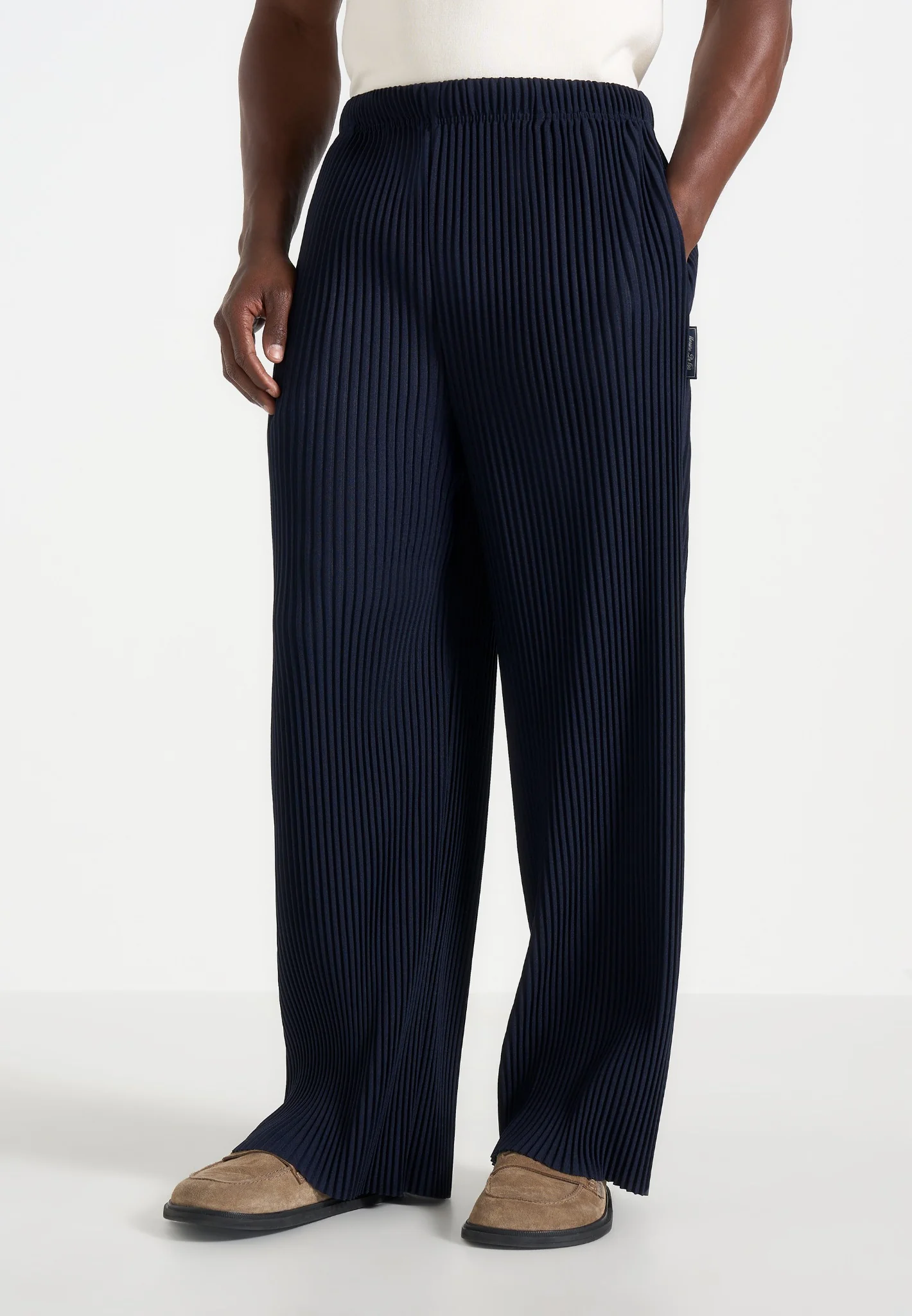 Jonas - Pleated Wide Leg Trousers - Navy