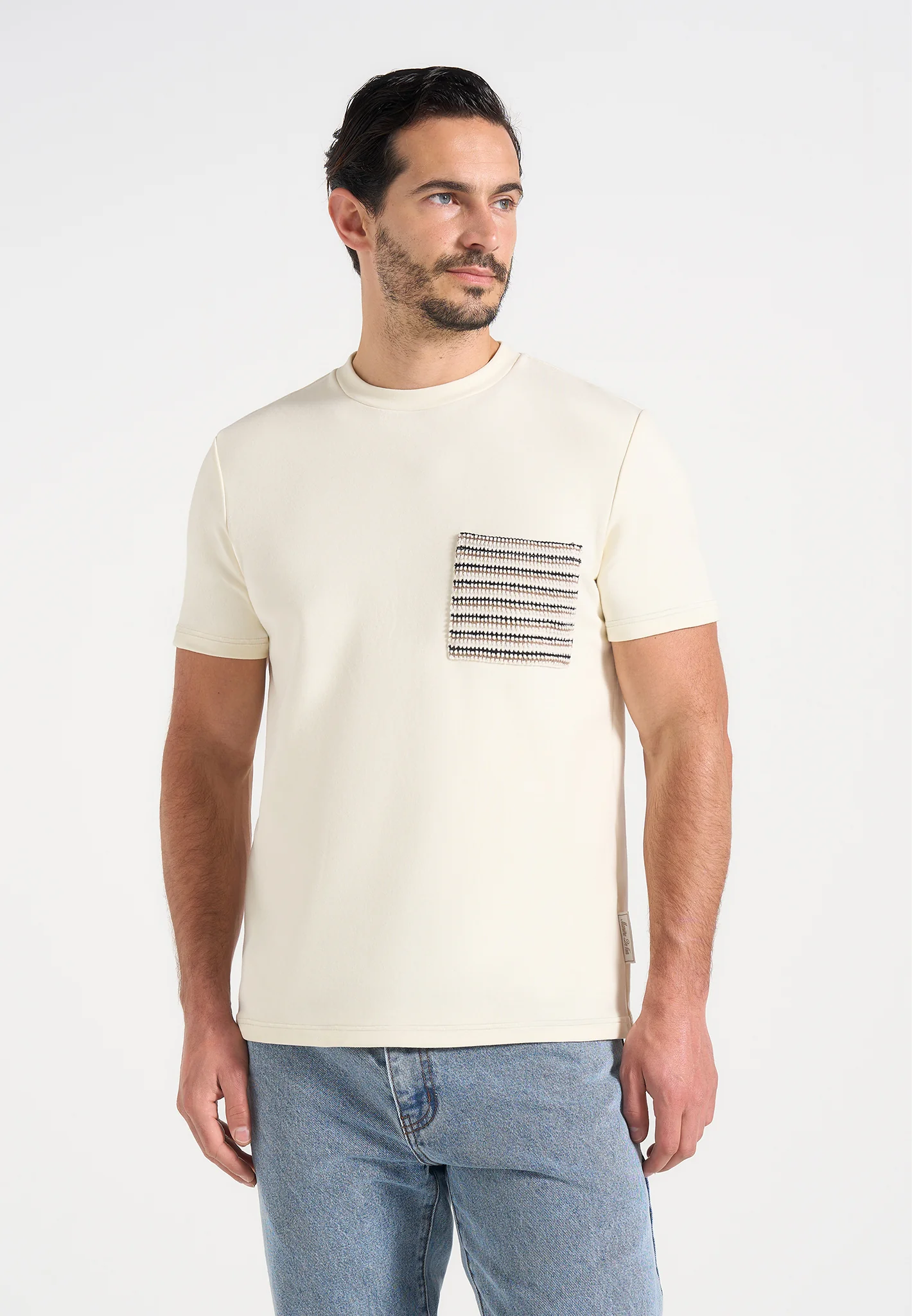 Joris - Whipstitch Pocket Detail T-Shirt - Cream