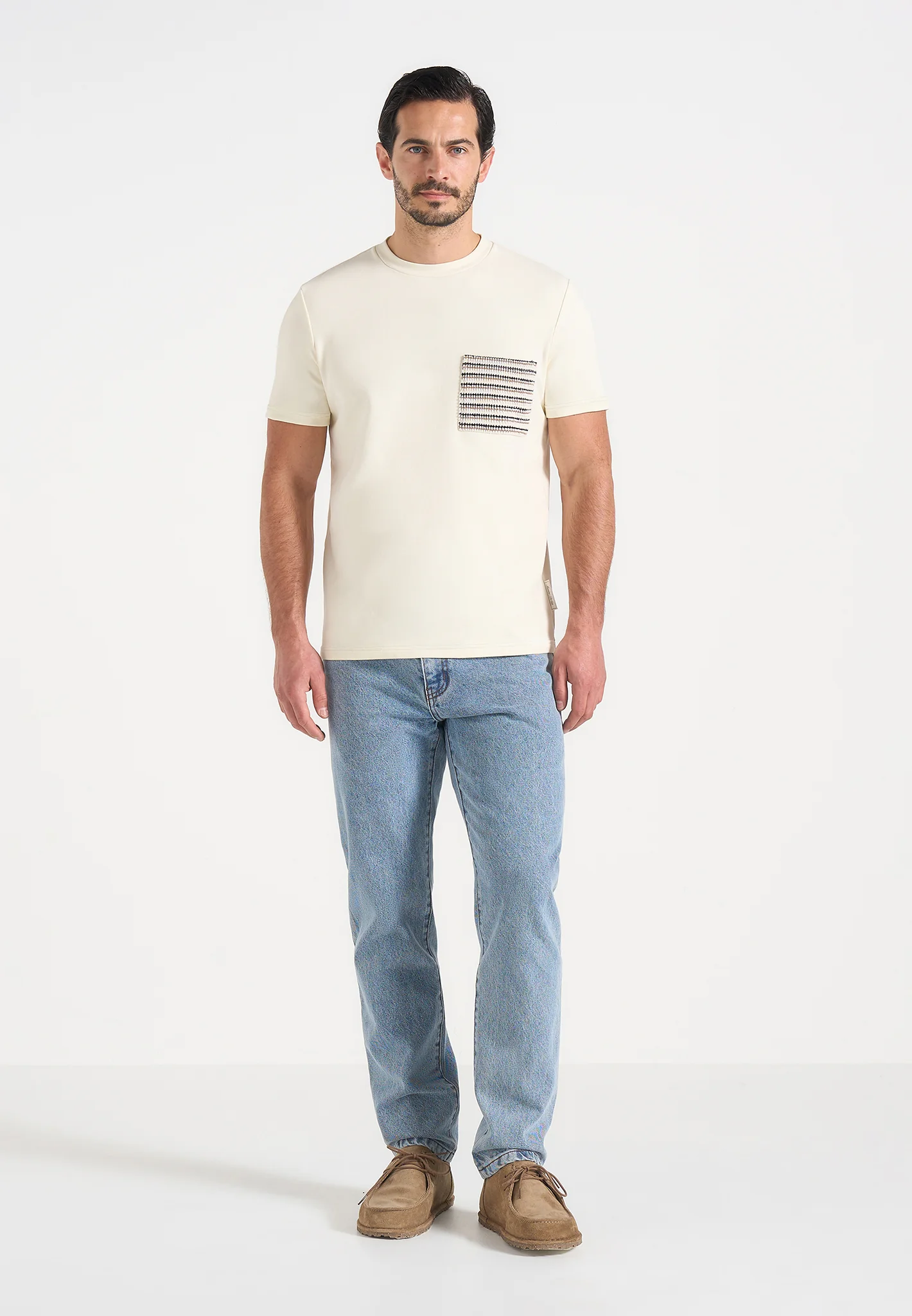 Joris - Whipstitch Pocket Detail T-Shirt - Cream - Image 2