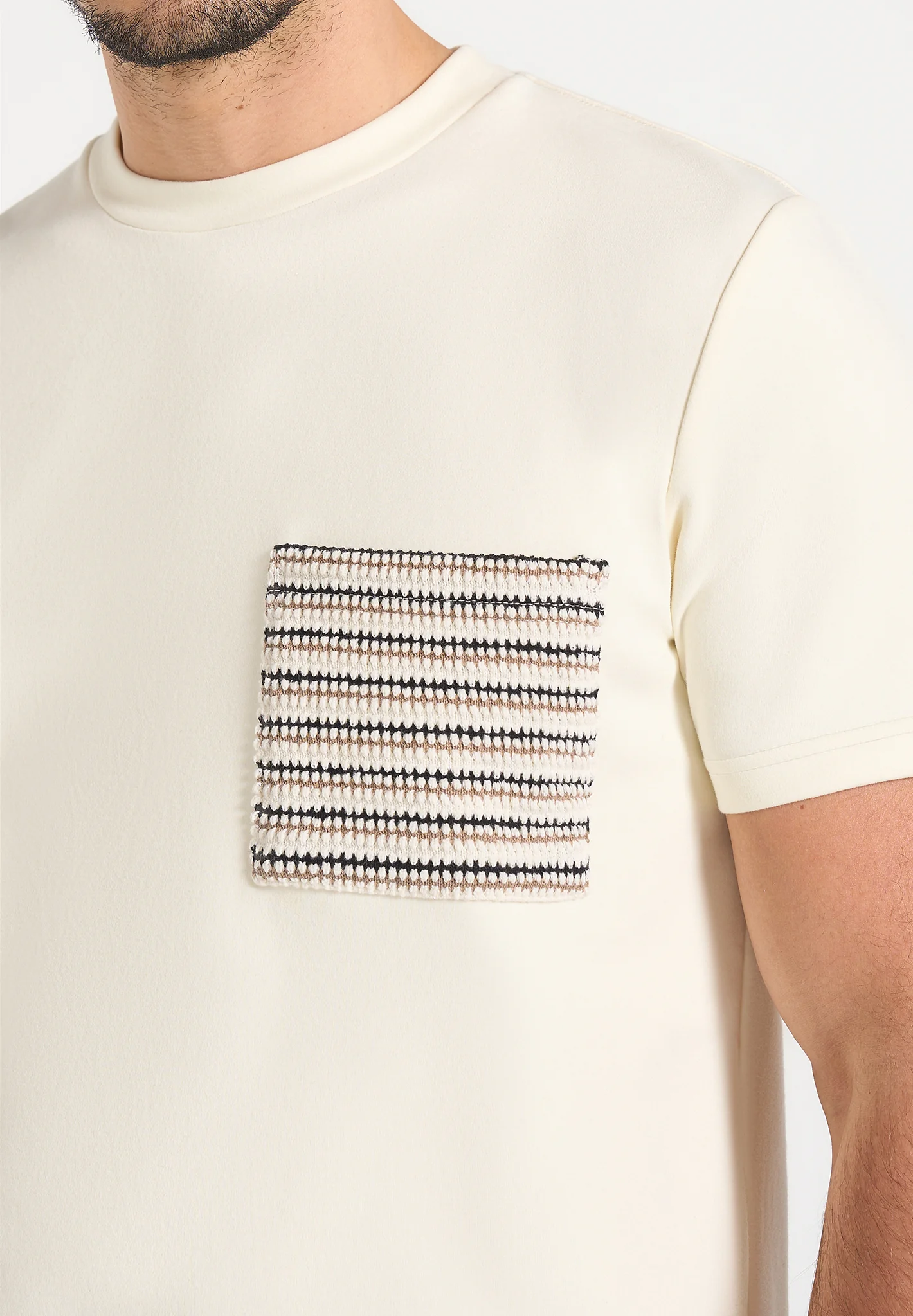 Joris - Whipstitch Pocket Detail T-Shirt - Cream - Image 4